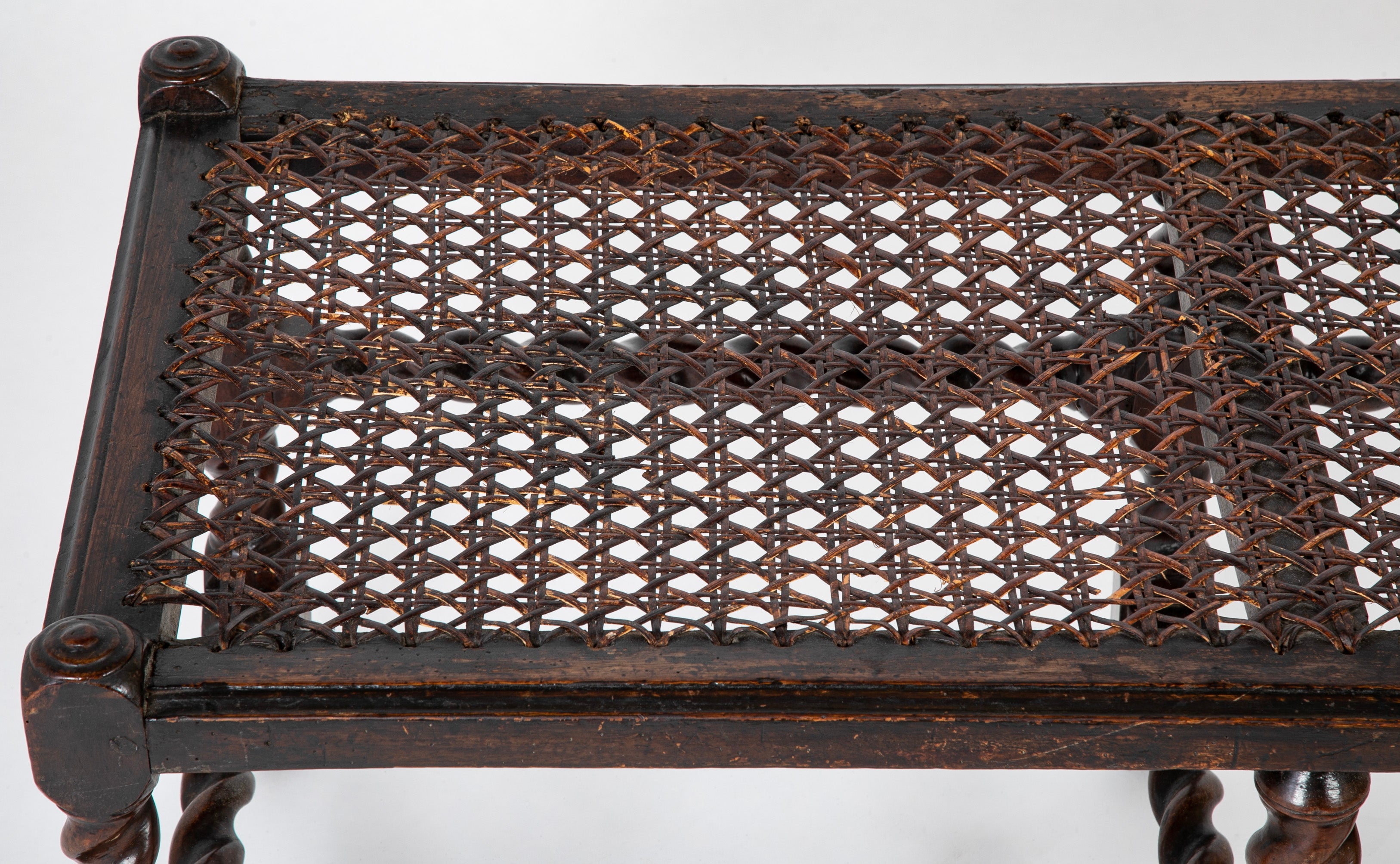 Rare 17th Century English 6 Leg Barley Twist Double Bench