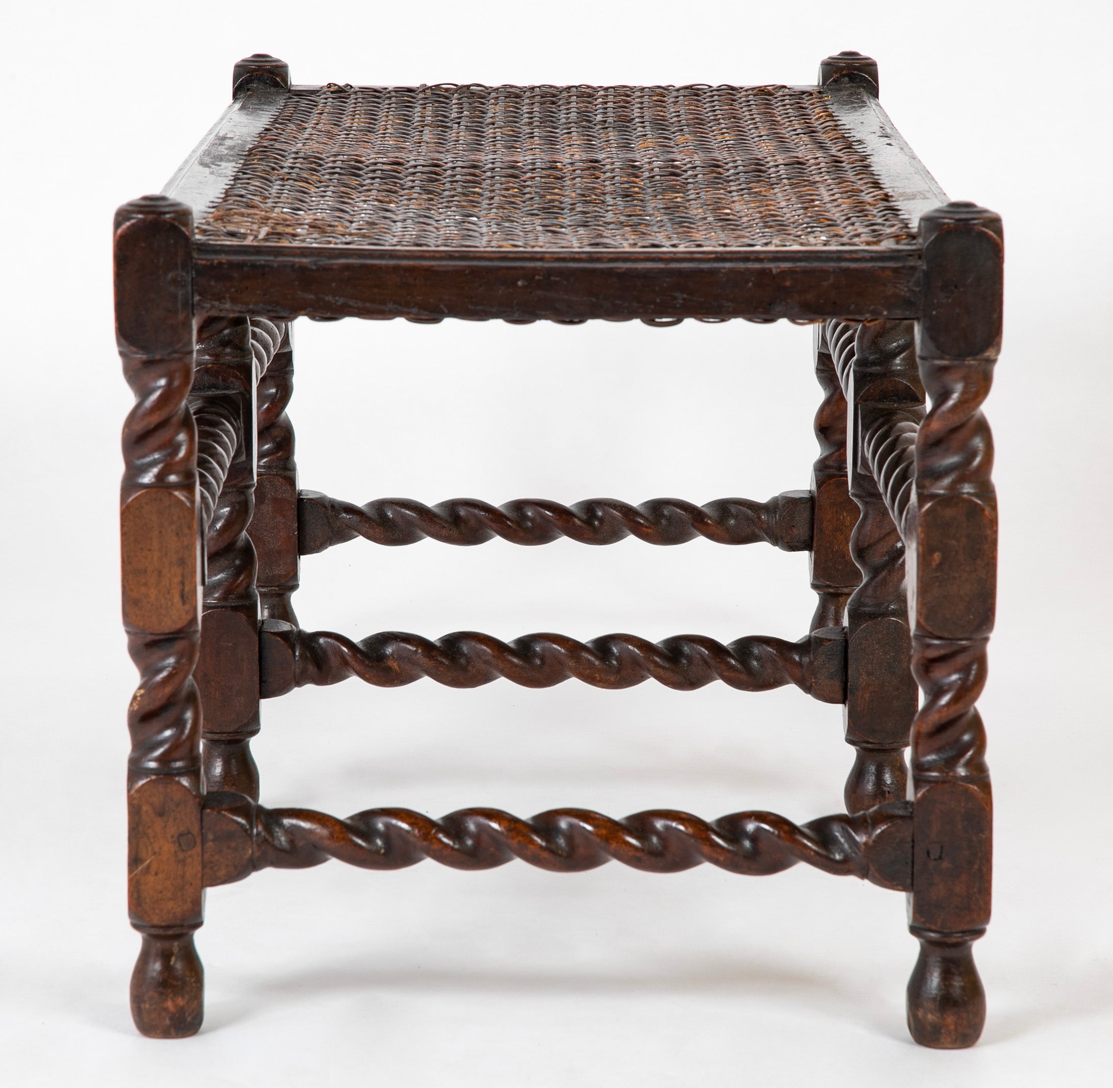Rare 17th Century English 6 Leg Barley Twist Double Bench