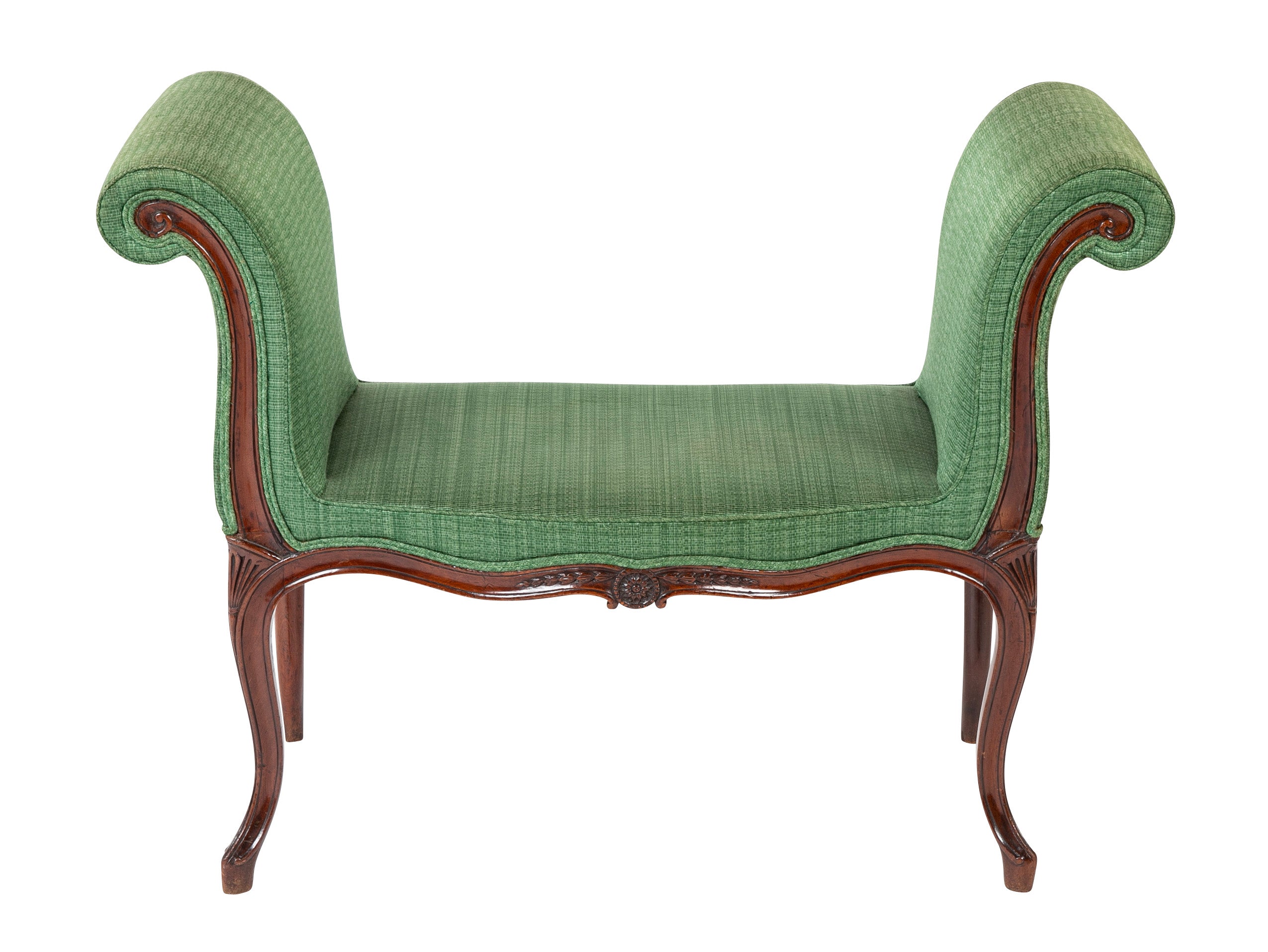 An English George III Serpentine Scroll Leg Mahogany Window Bench