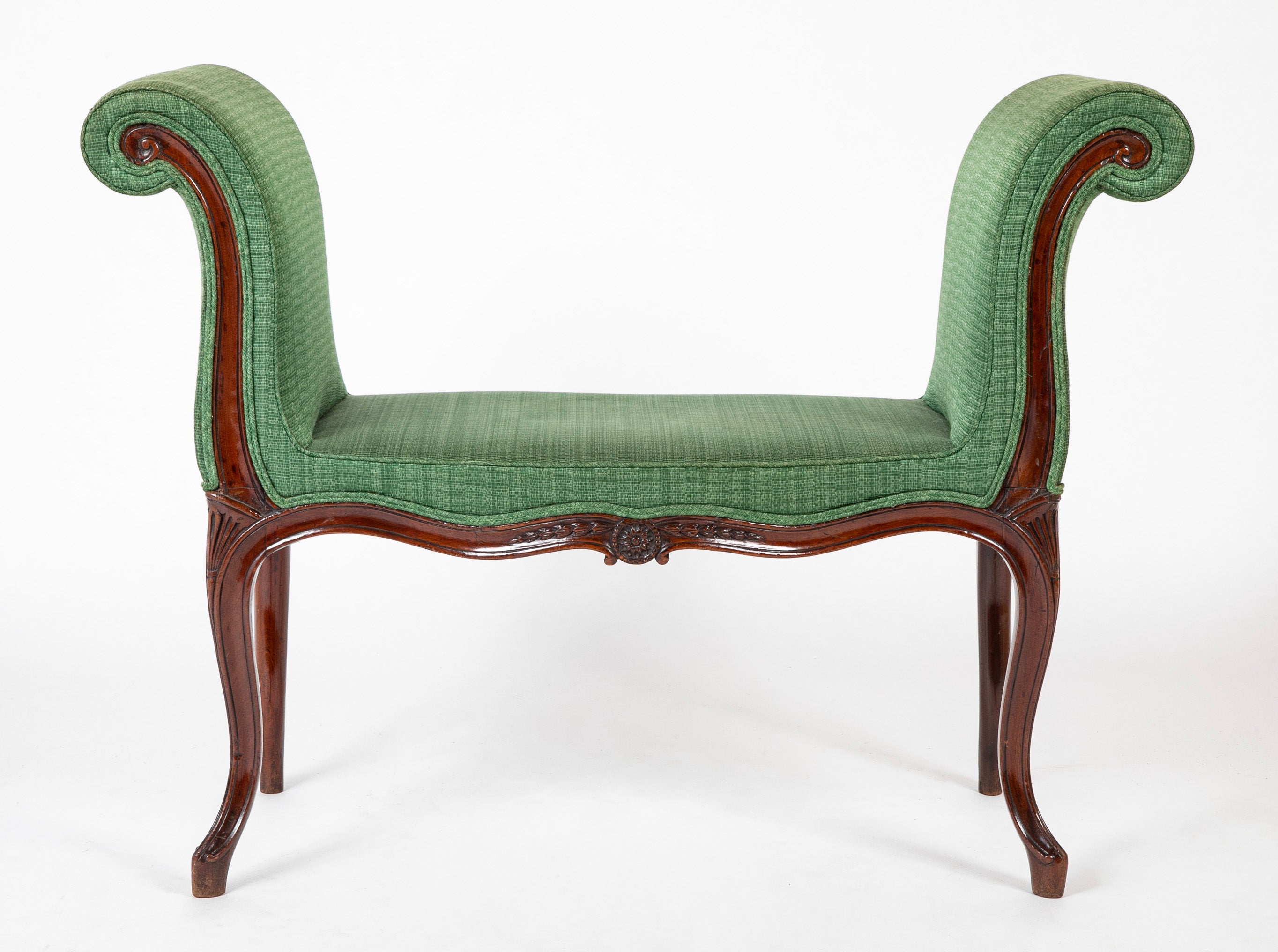 An English George III Serpentine Scroll Leg Mahogany Window Bench