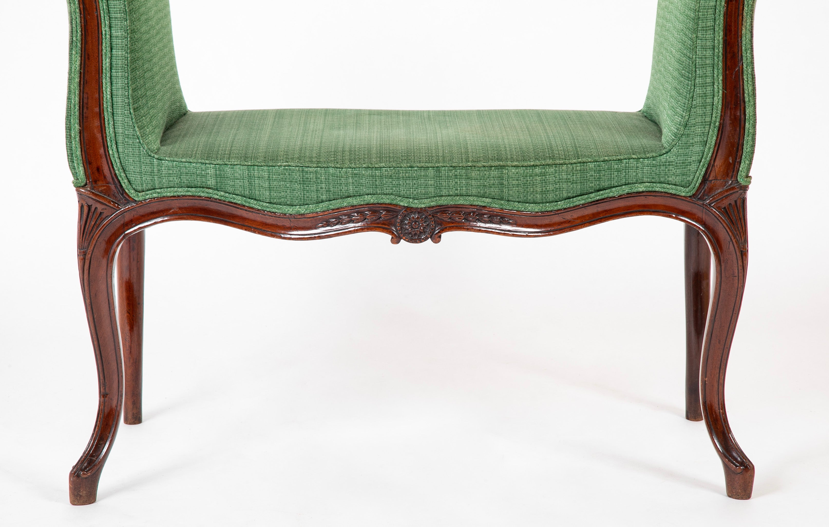 An English George III Serpentine Scroll Leg Mahogany Window Bench