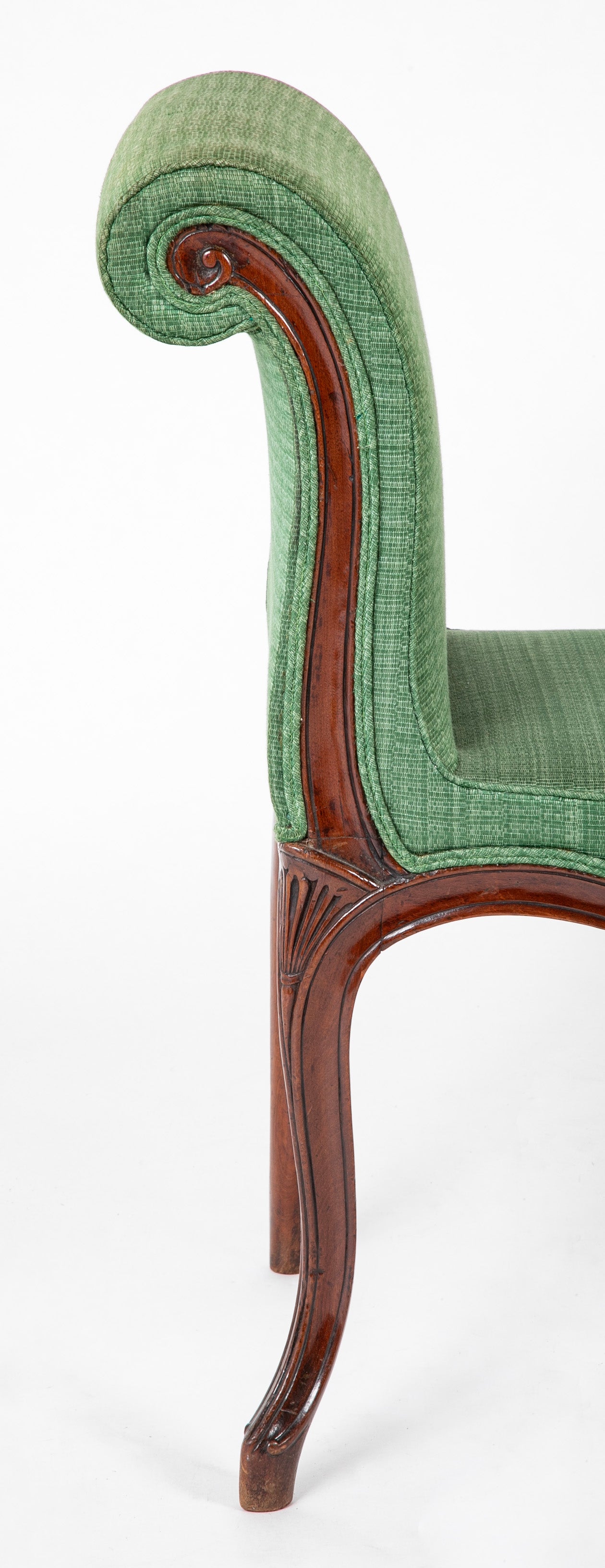 An English George III Serpentine Scroll Leg Mahogany Window Bench