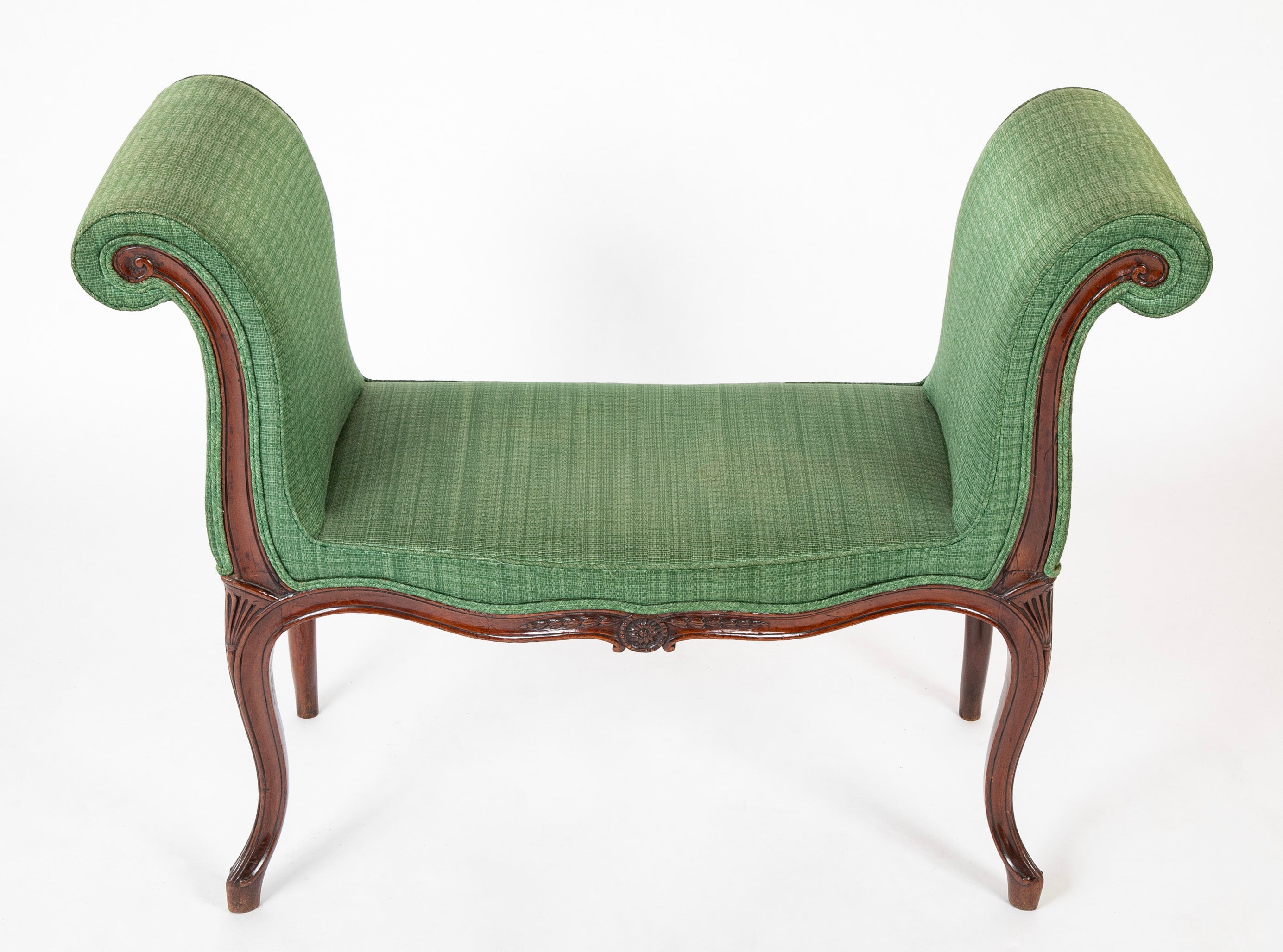 An English George III Serpentine Scroll Leg Mahogany Window Bench