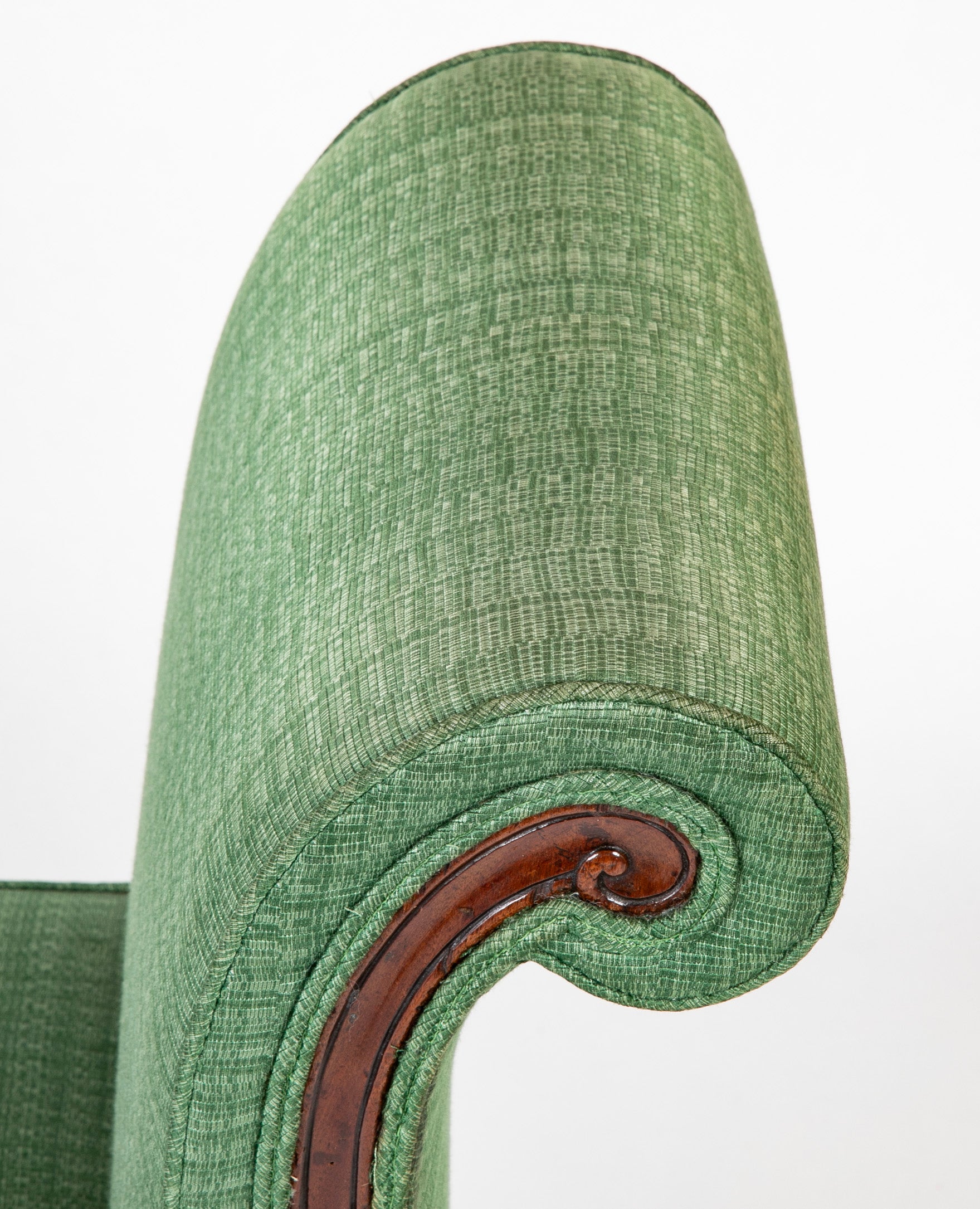 An English George III Serpentine Scroll Leg Mahogany Window Bench