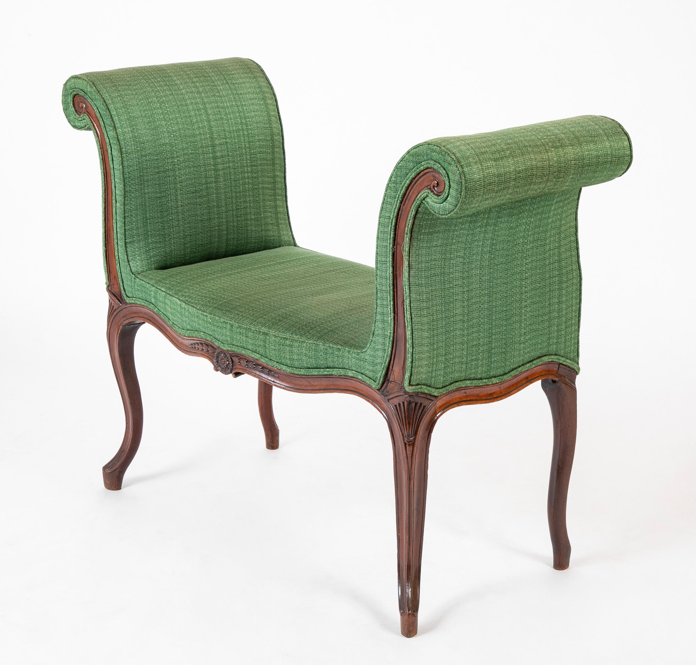 An English George III Serpentine Scroll Leg Mahogany Window Bench