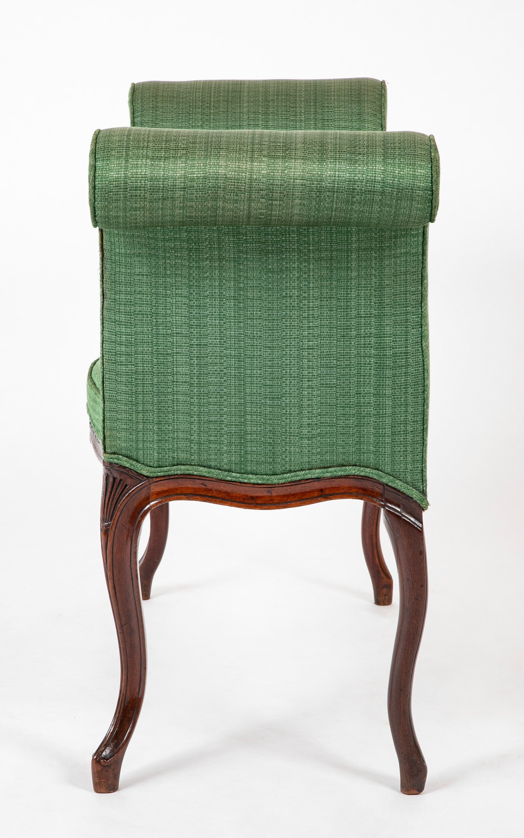 An English George III Serpentine Scroll Leg Mahogany Window Bench