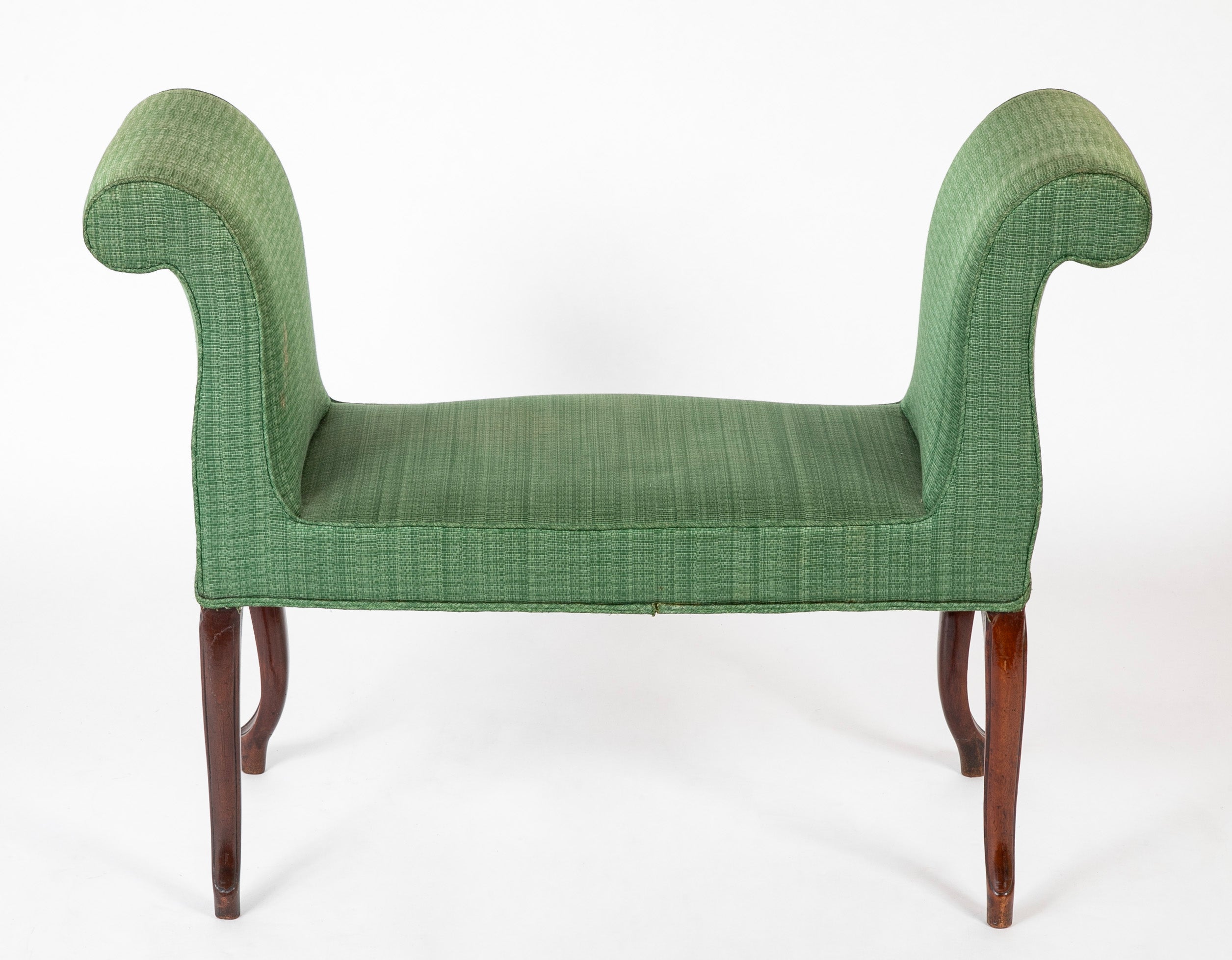 An English George III Serpentine Scroll Leg Mahogany Window Bench