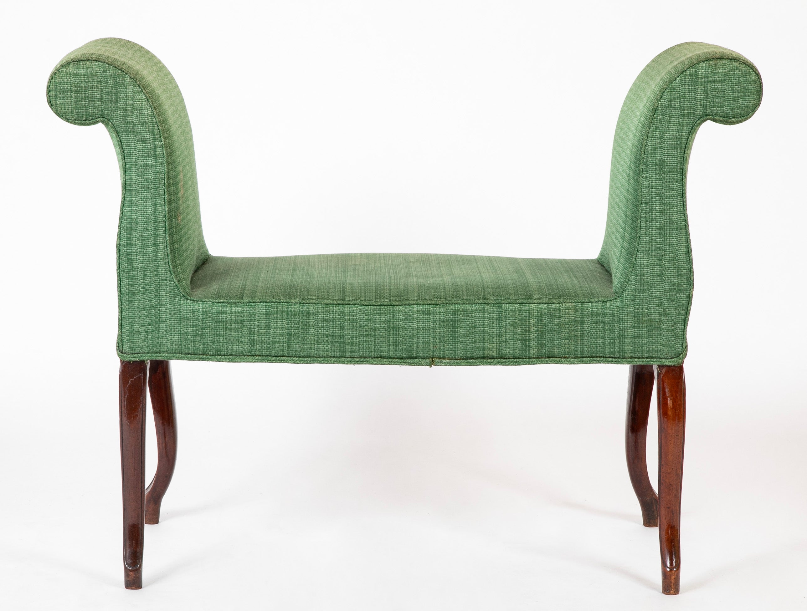 An English George III Serpentine Scroll Leg Mahogany Window Bench