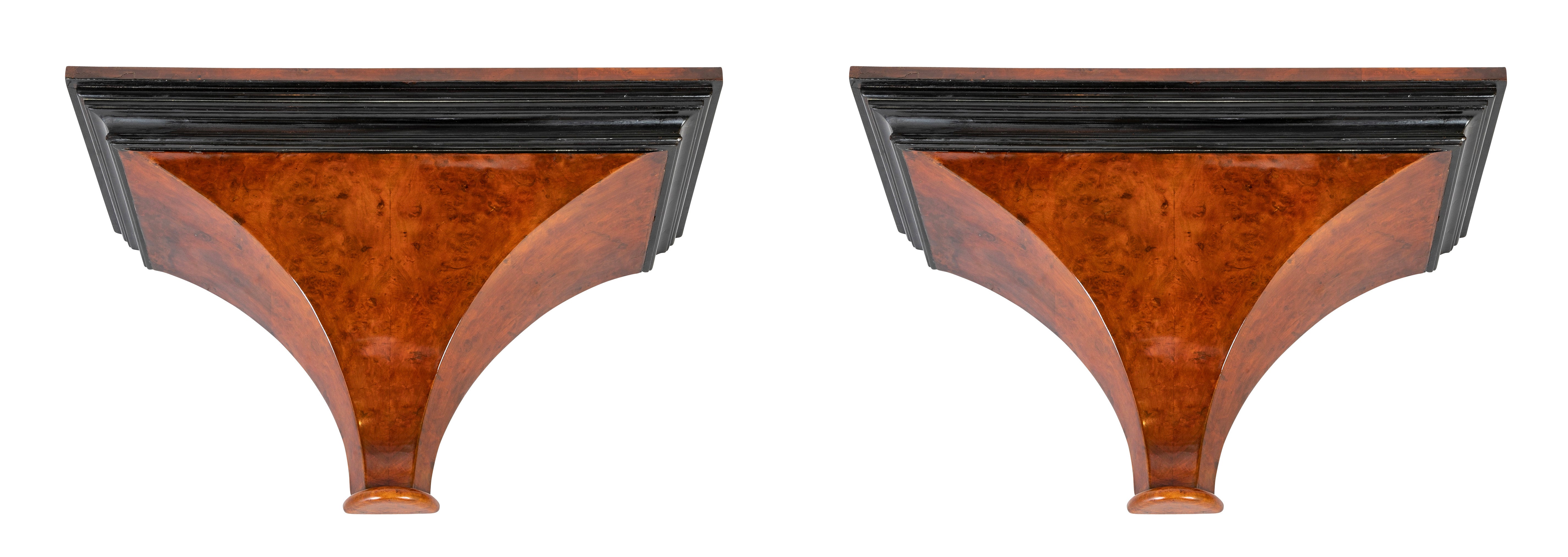 A Pair of Burl Walnut Wall Brackets