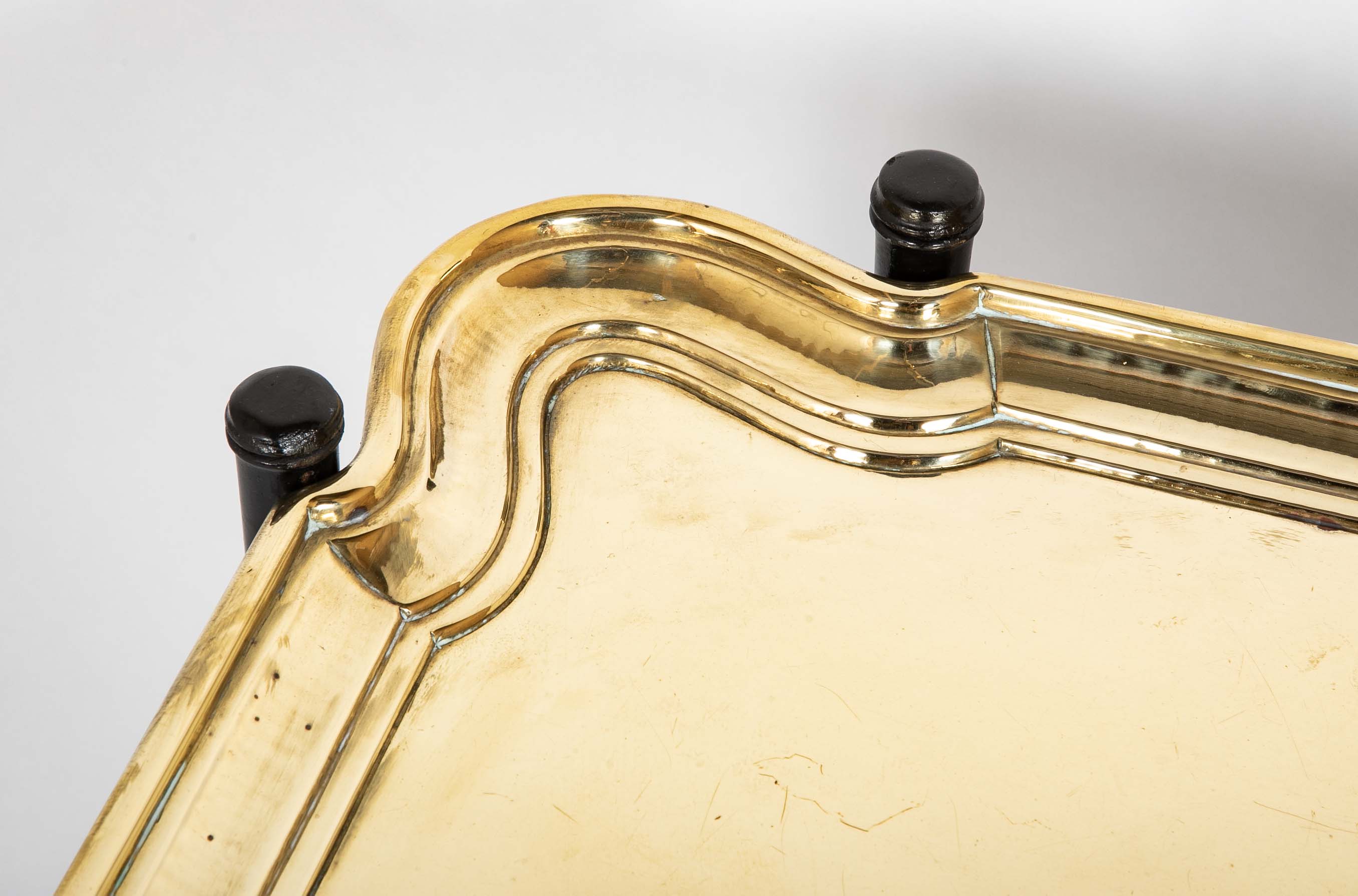 Brass Molded and Curved Edge Tray Table on Ebonized Faux Bamboo Stand