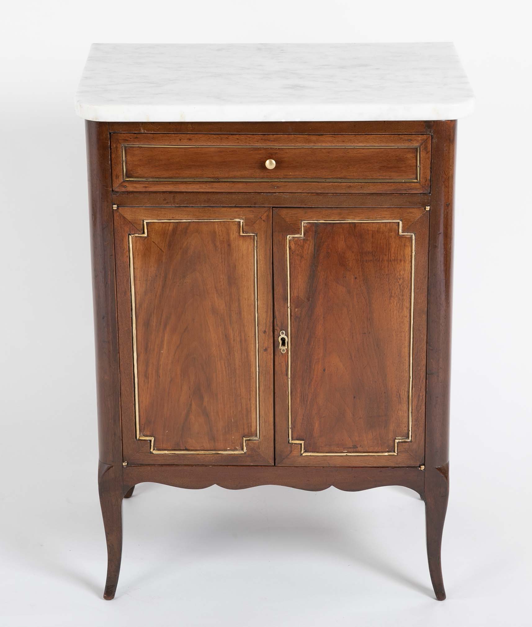 Pair of French Marble Top Two Door Cabinets