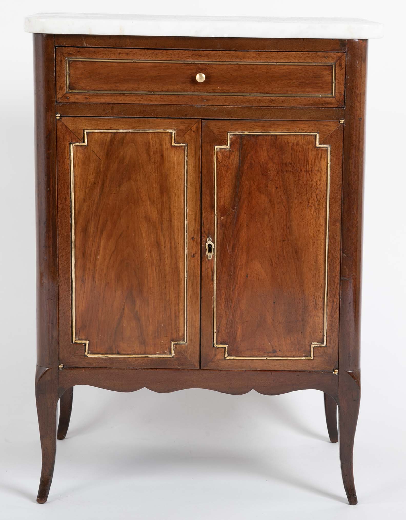 Pair of French Marble Top Two Door Cabinets