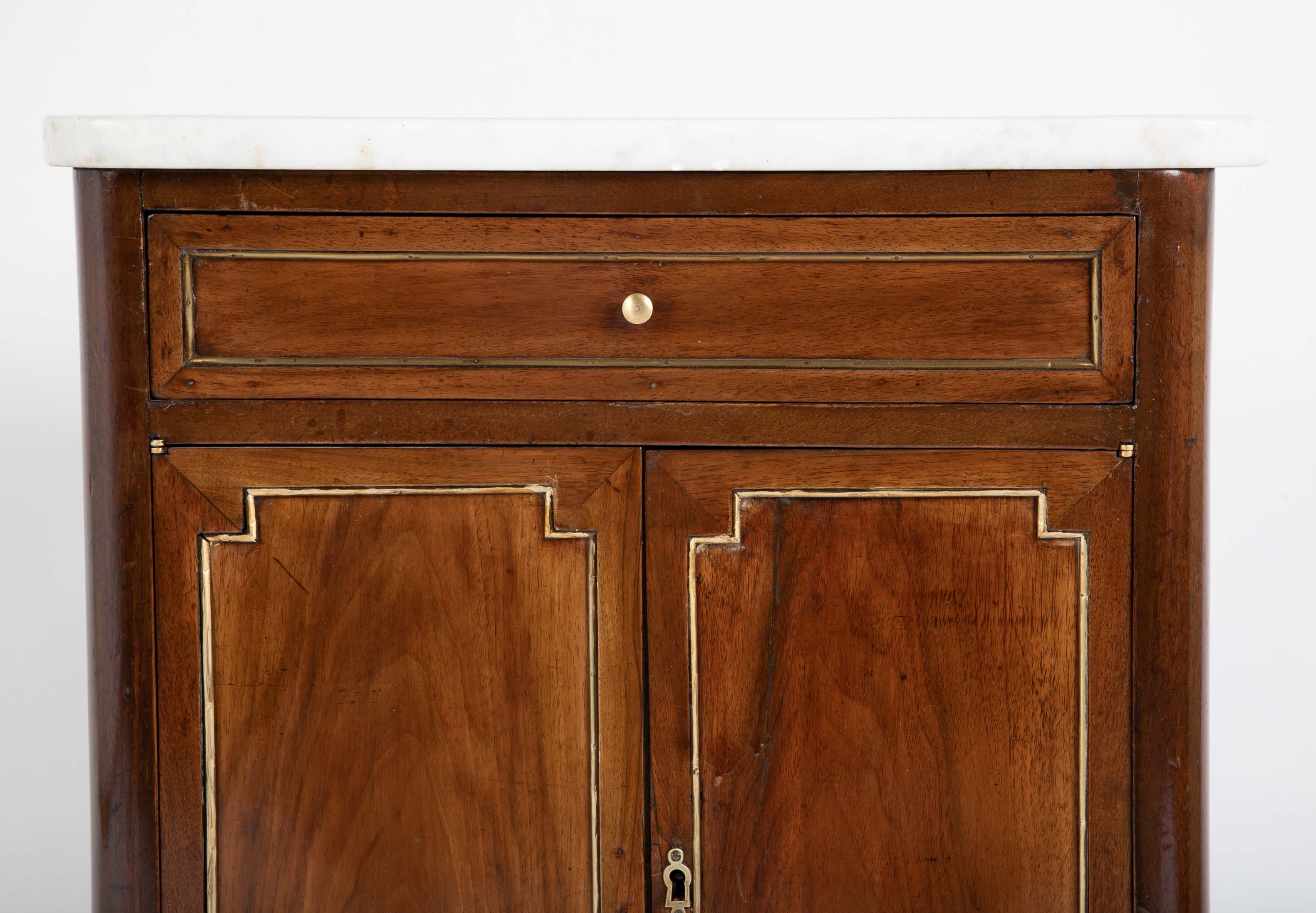 Pair of French Marble Top Two Door Cabinets