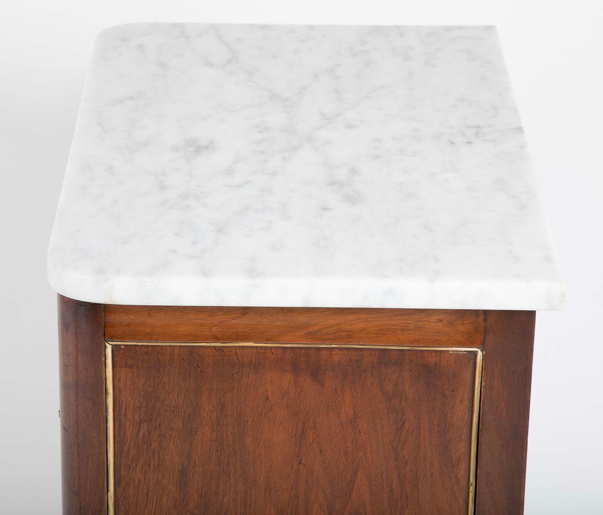 Pair of French Marble Top Two Door Cabinets