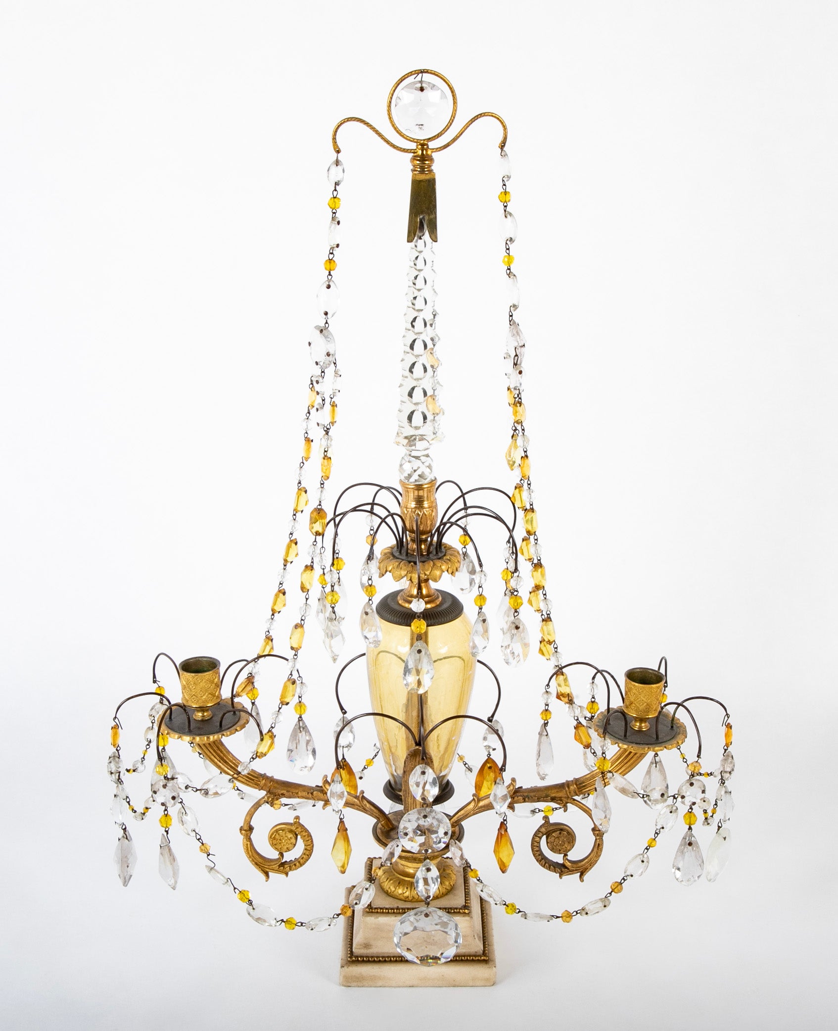 Pair of Early 19th Century Swedish Crystal Candelabra on White Marble Bases