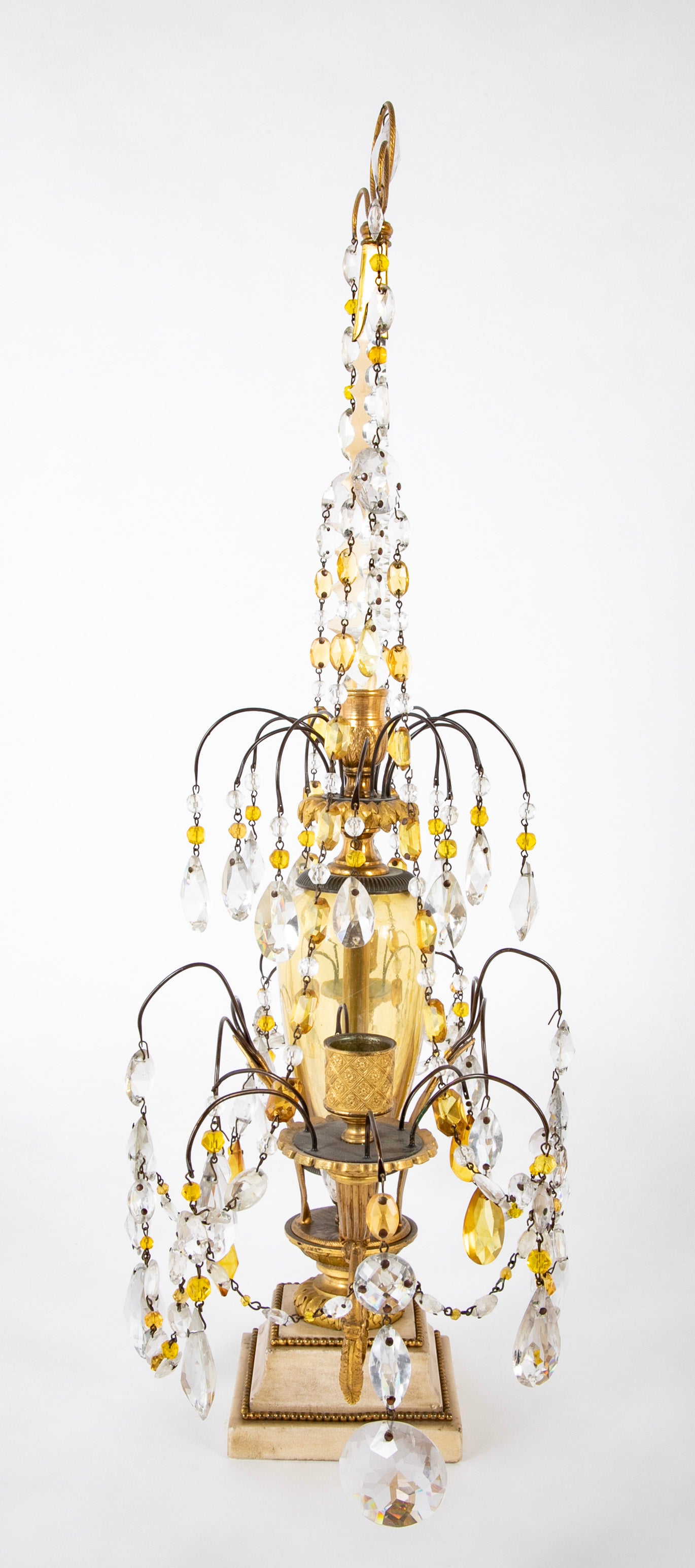 Pair of Early 19th Century Swedish Crystal Candelabra on White Marble Bases