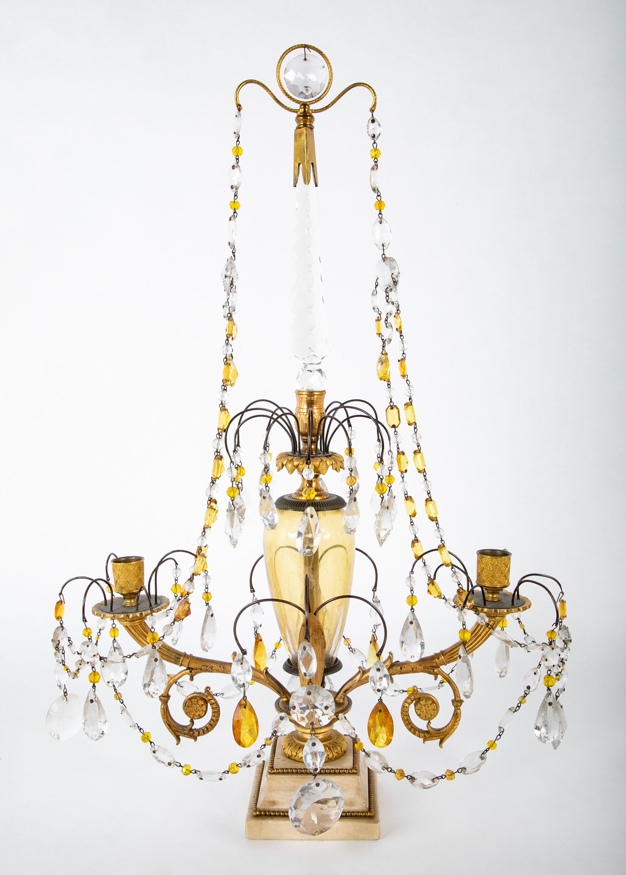 Pair of Early 19th Century Swedish Crystal Candelabra on White Marble Bases