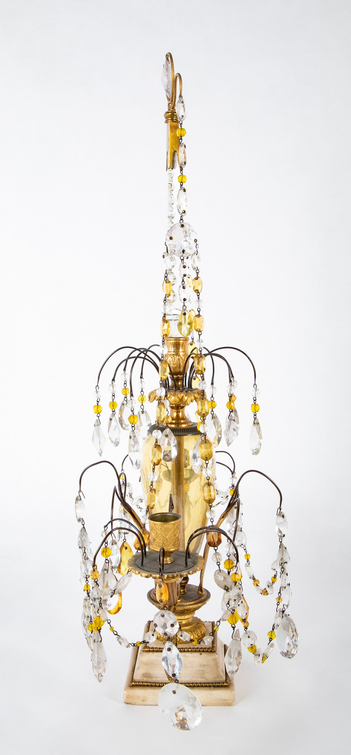 Pair of Early 19th Century Swedish Crystal Candelabra on White Marble Bases