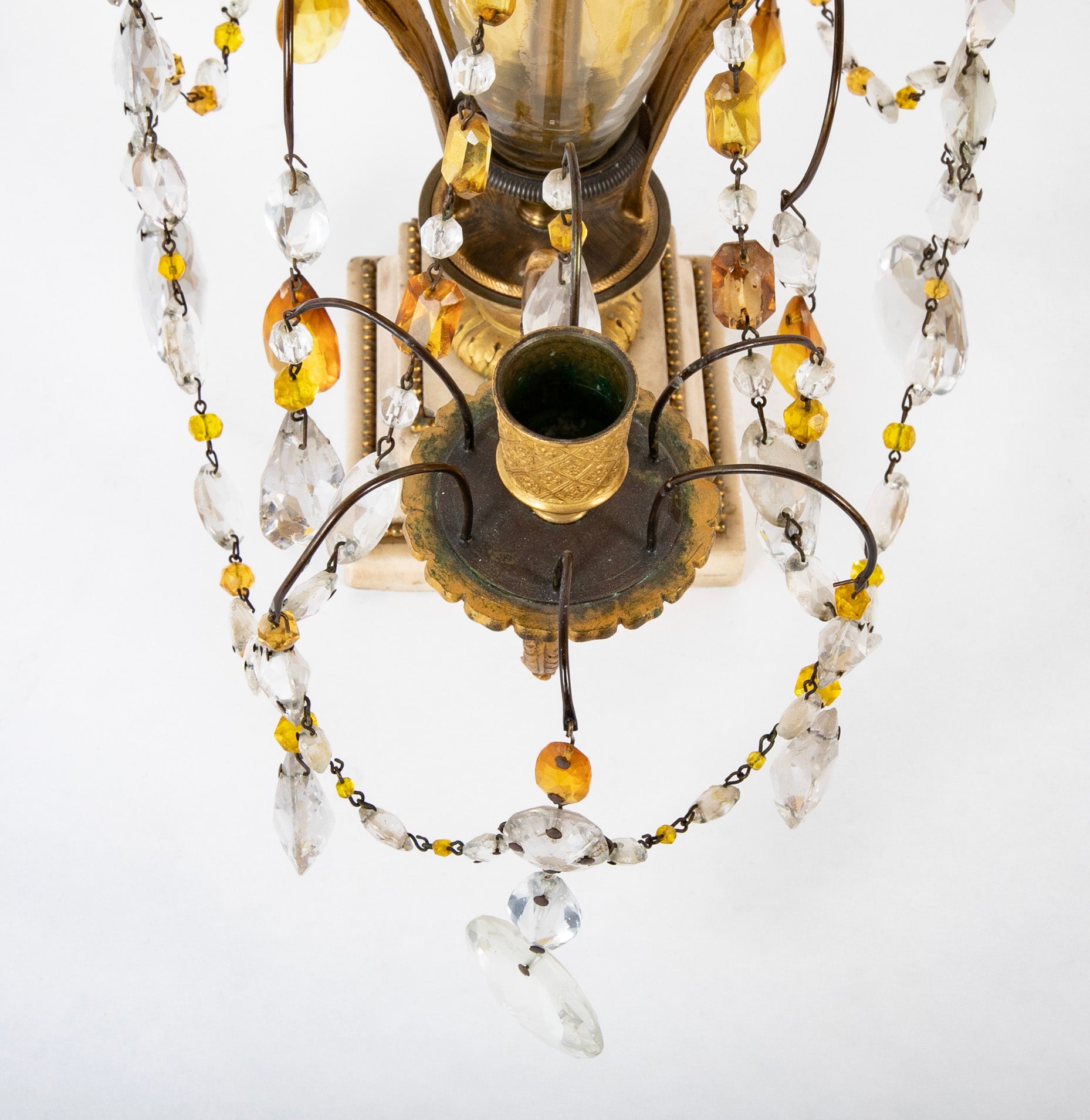 Pair of Early 19th Century Swedish Crystal Candelabra on White Marble Bases
