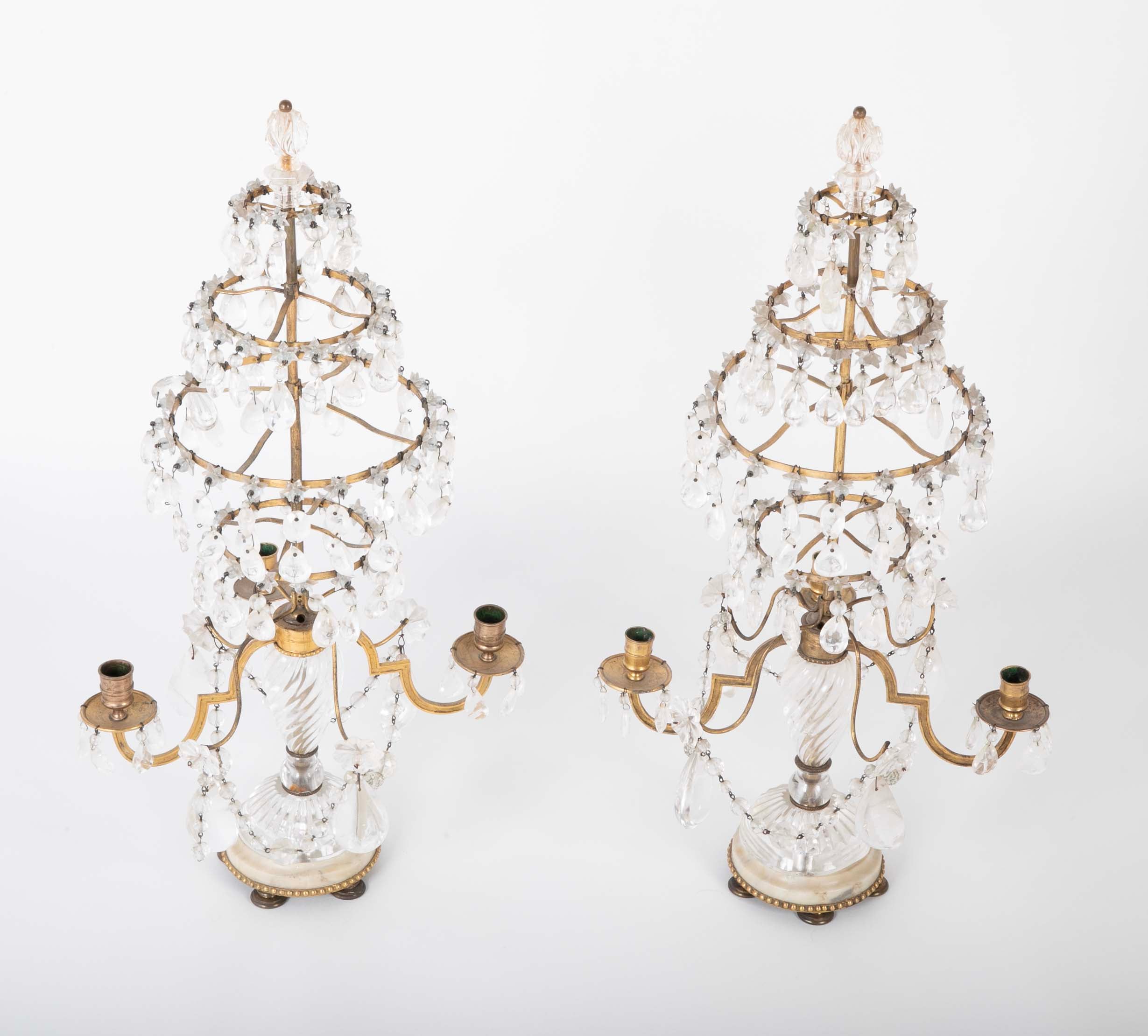 A Rare Pair of Swedish Rock Crystal & Crystal Candelabra