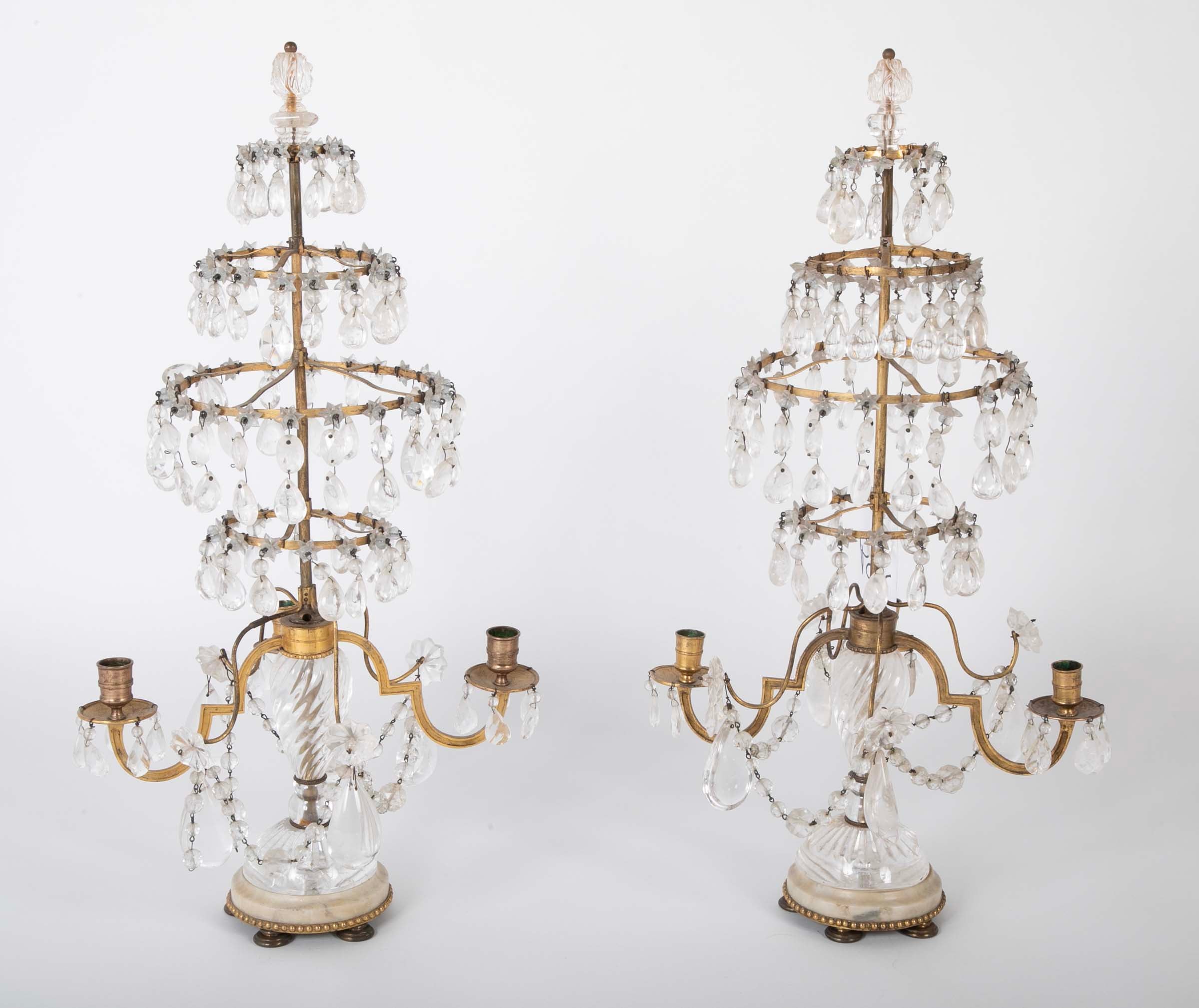 A Rare Pair of Swedish Rock Crystal & Crystal Candelabra