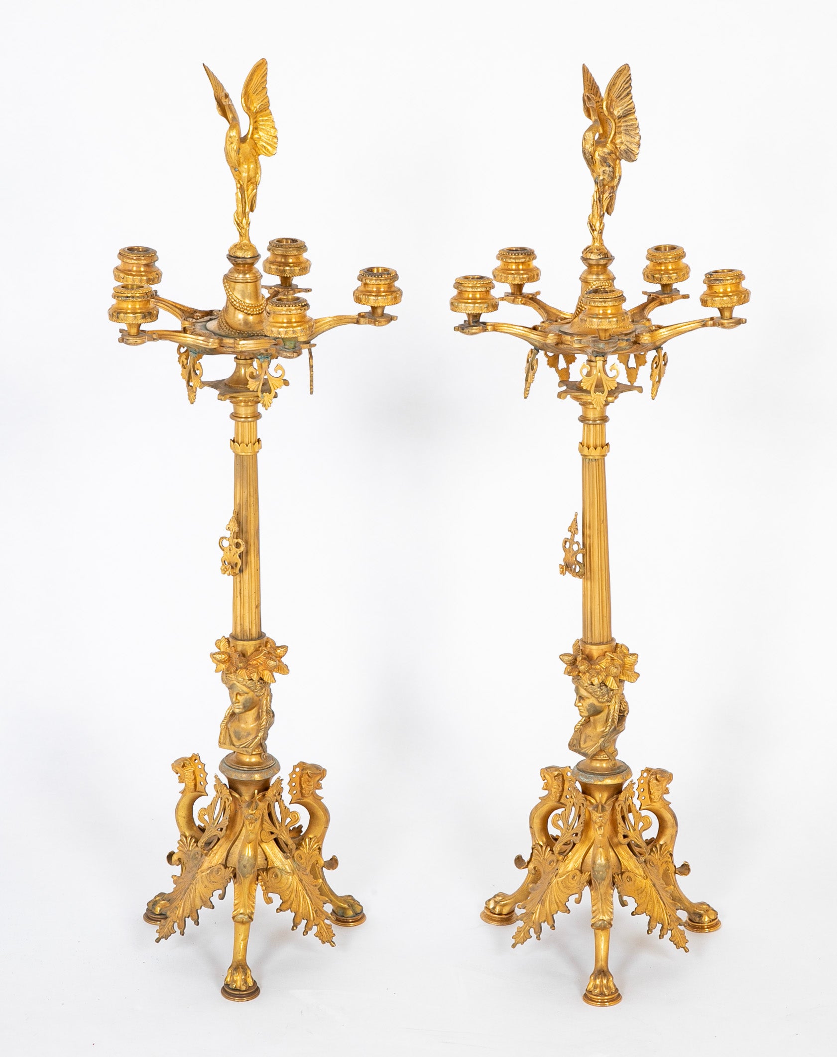 A Pair of Belle Epoque Gilt Bronze Five Arm Candelabrum