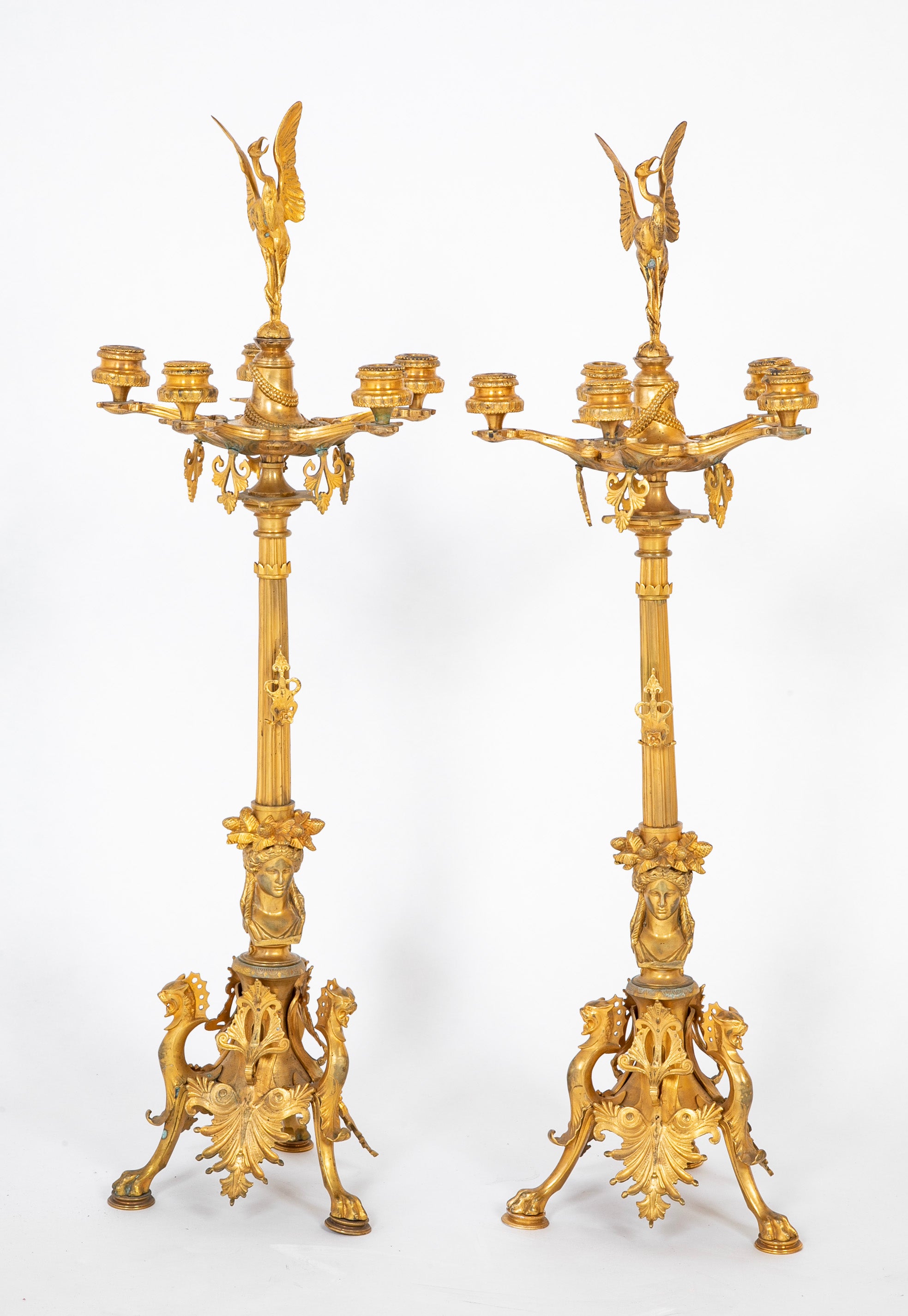 A Pair of Belle Epoque Gilt Bronze Five Arm Candelabrum