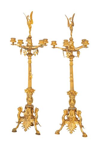 A Pair of Belle Epoque Gilt Bronze Five Arm Candelabrum