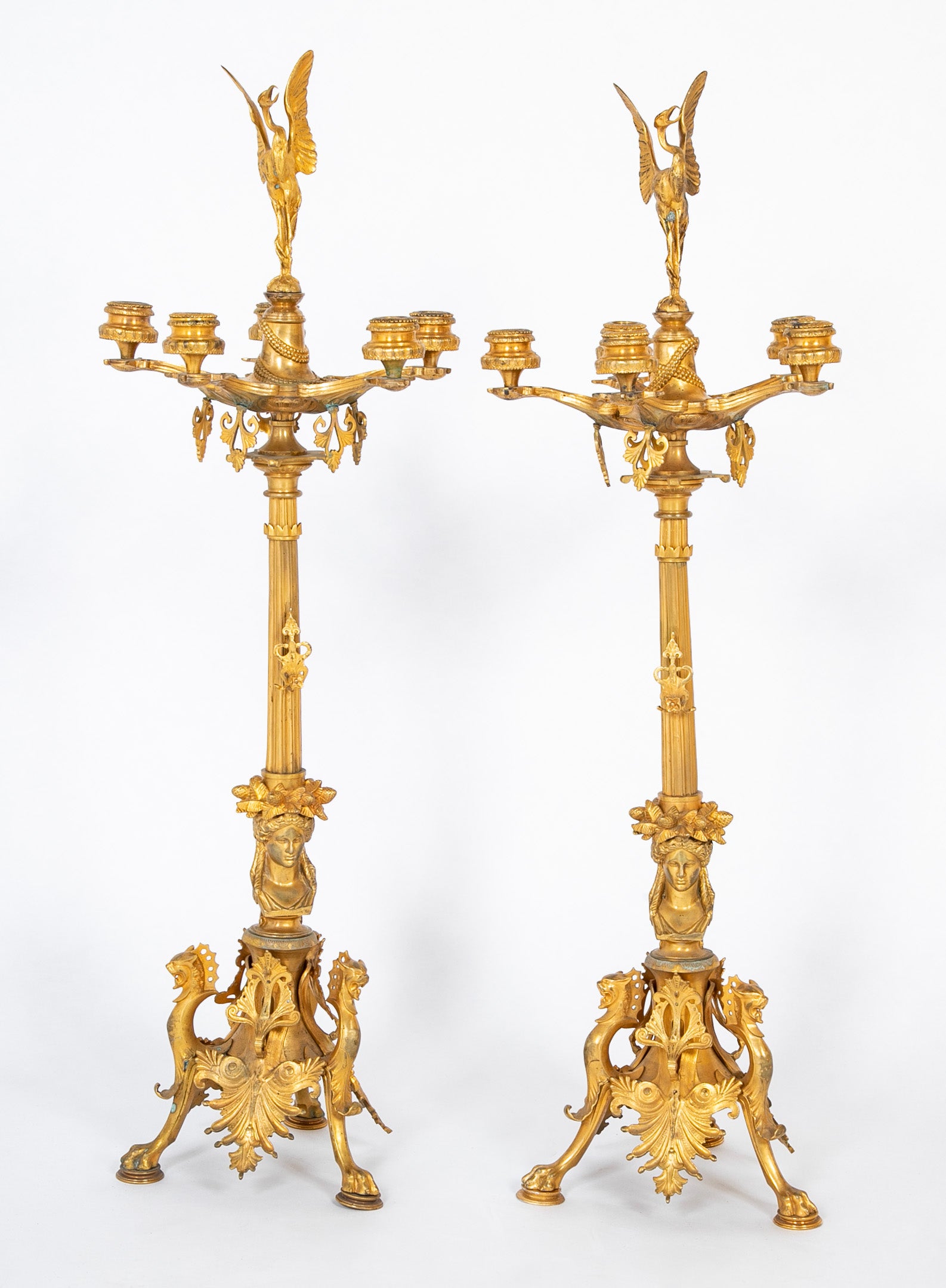 A Pair of Belle Epoque Gilt Bronze Five Arm Candelabrum