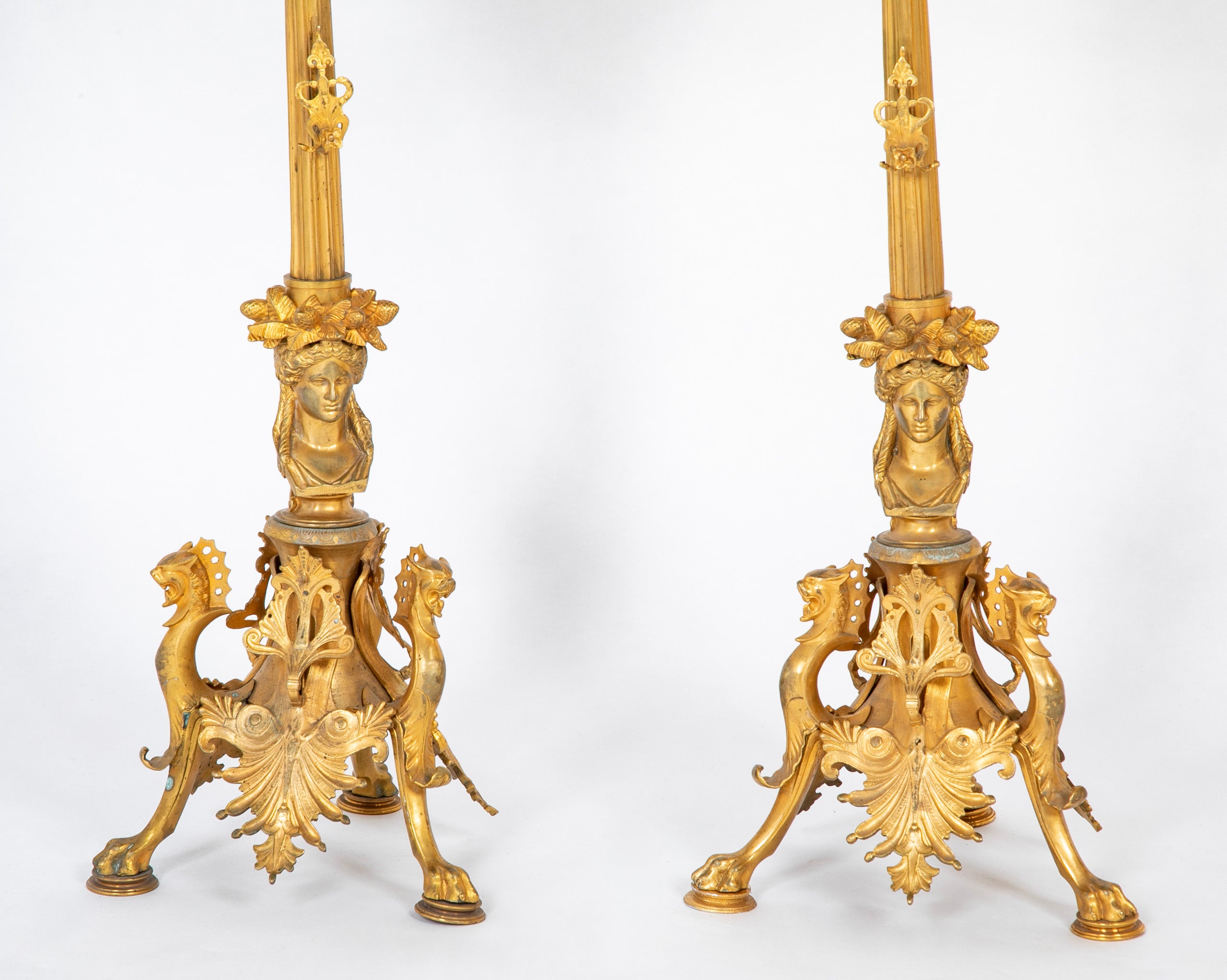 A Pair of Belle Epoque Gilt Bronze Five Arm Candelabrum