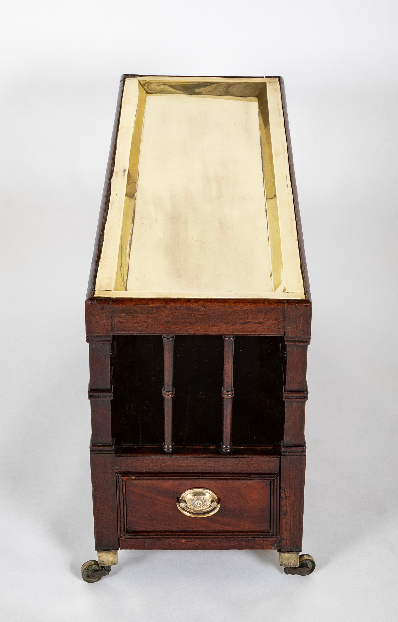 Unusual Regency Spindle Form Canterbury with Brass Tray Top