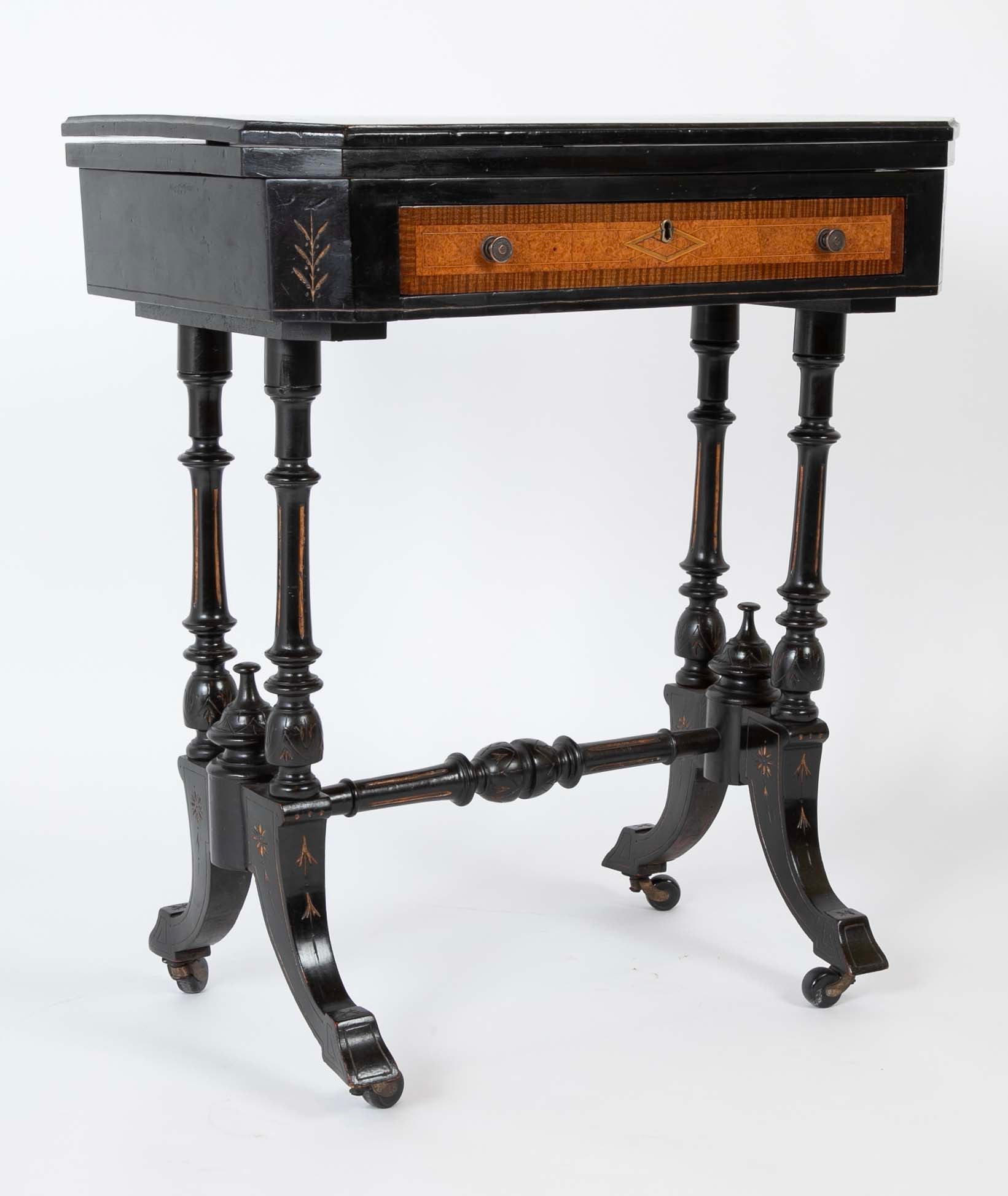 Eastlake Ebonized, Crossbanded and Incised Game Table