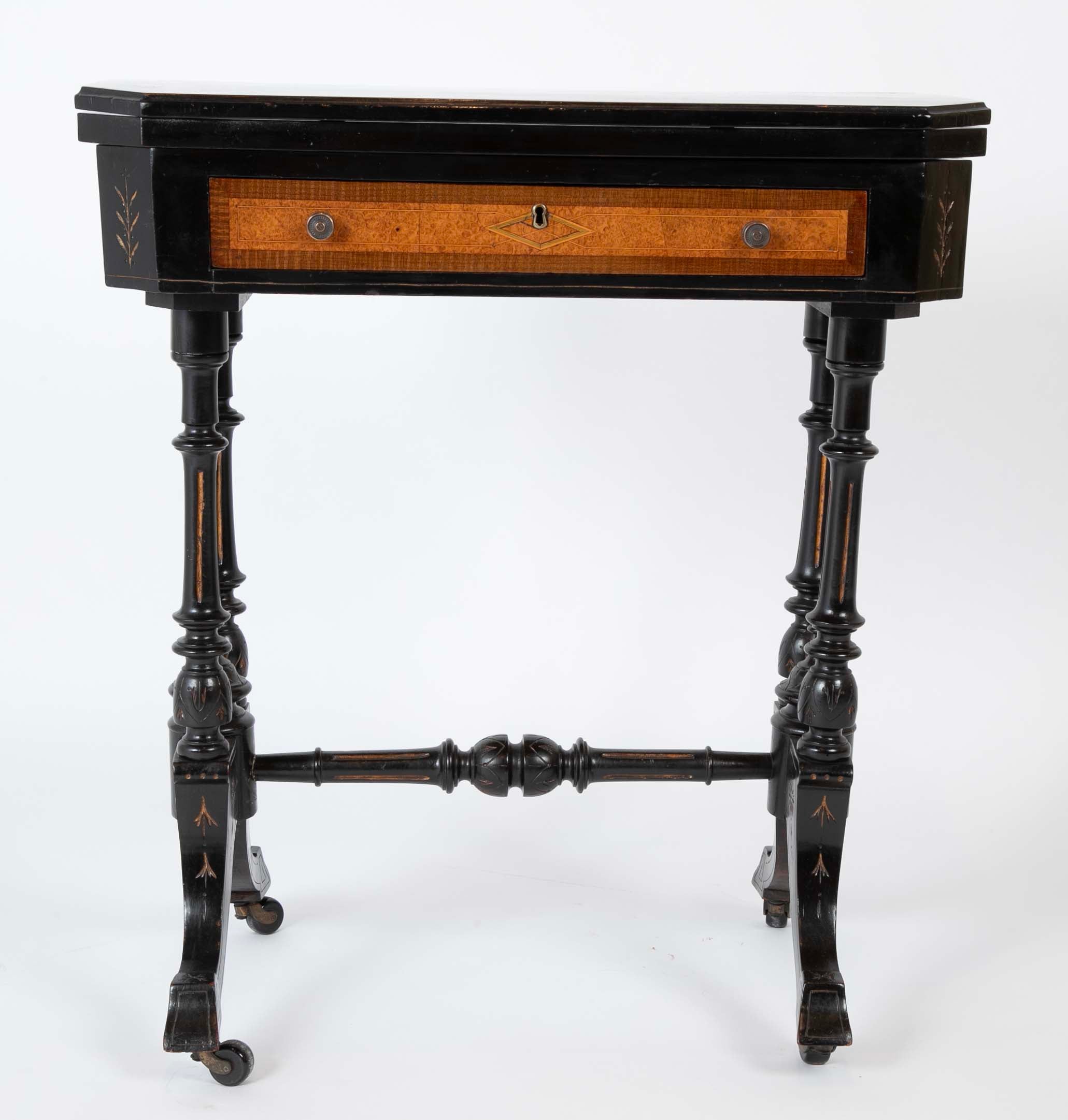 Eastlake Ebonized, Crossbanded and Incised Game Table