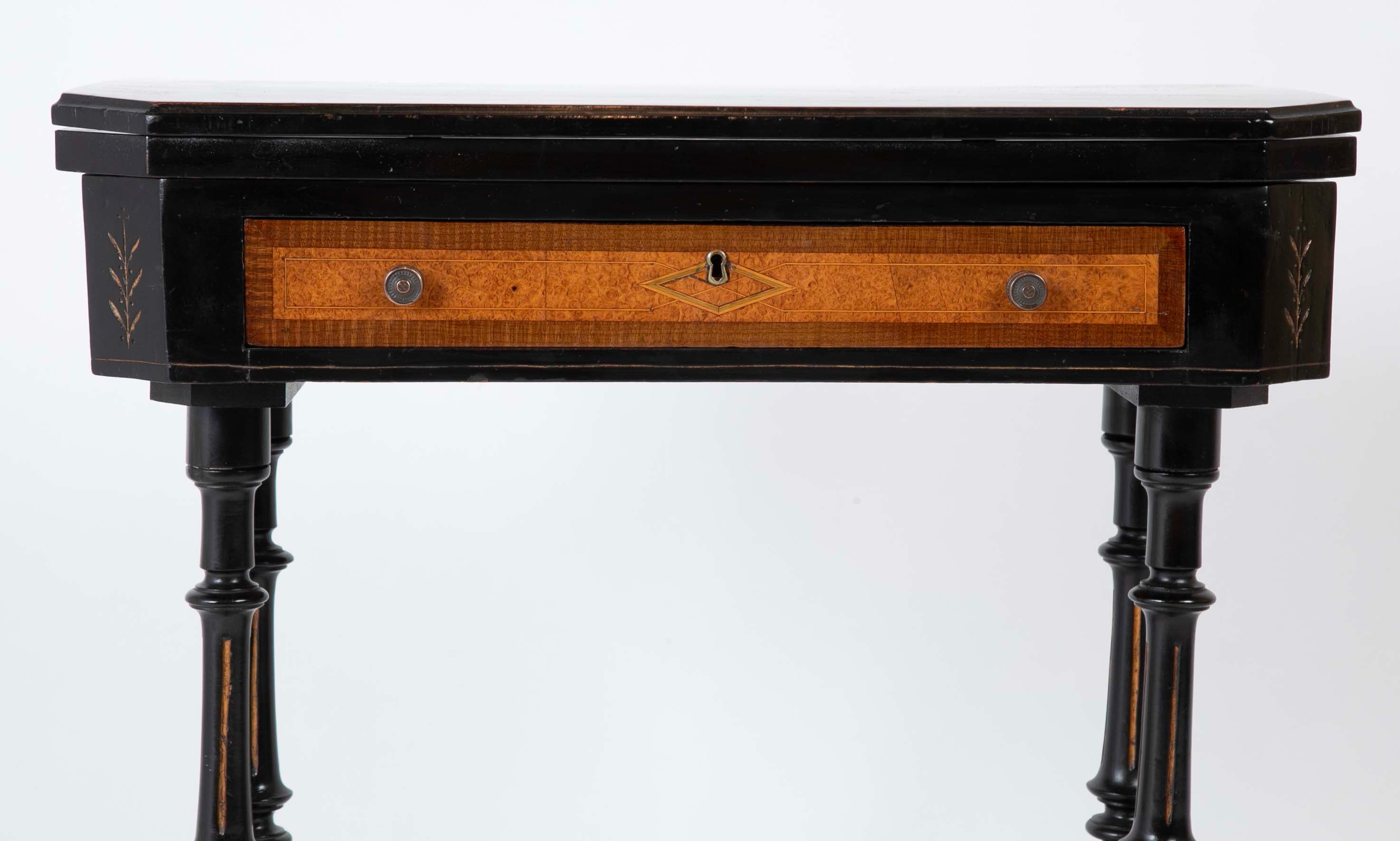 Eastlake Ebonized, Crossbanded and Incised Game Table