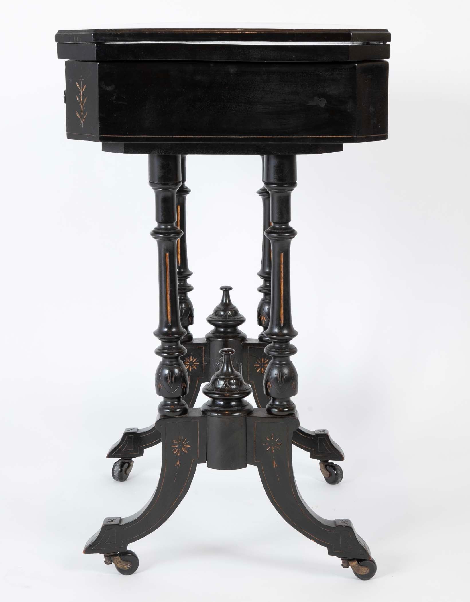 Eastlake Ebonized, Crossbanded and Incised Game Table