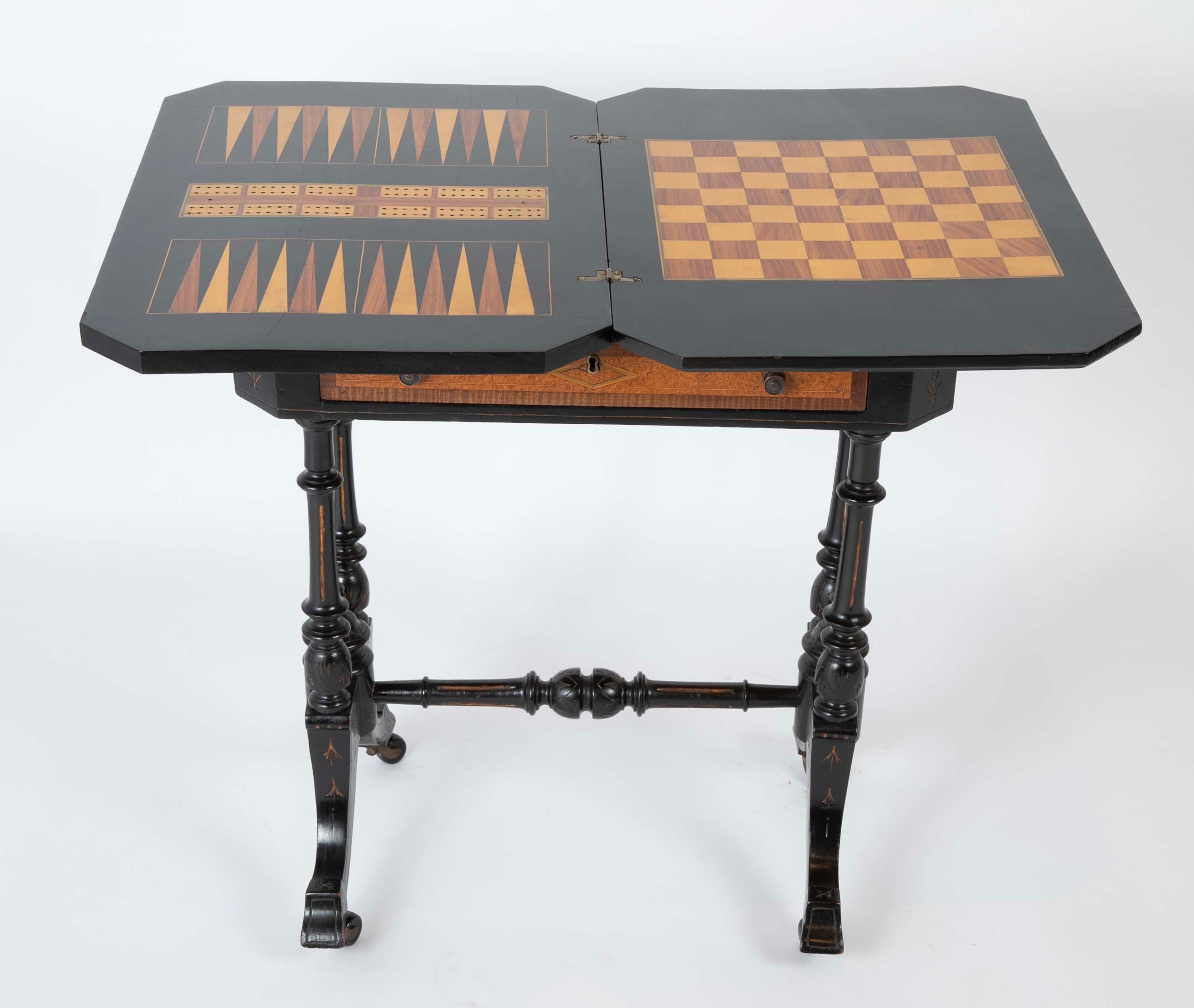 Eastlake Ebonized, Crossbanded and Incised Game Table