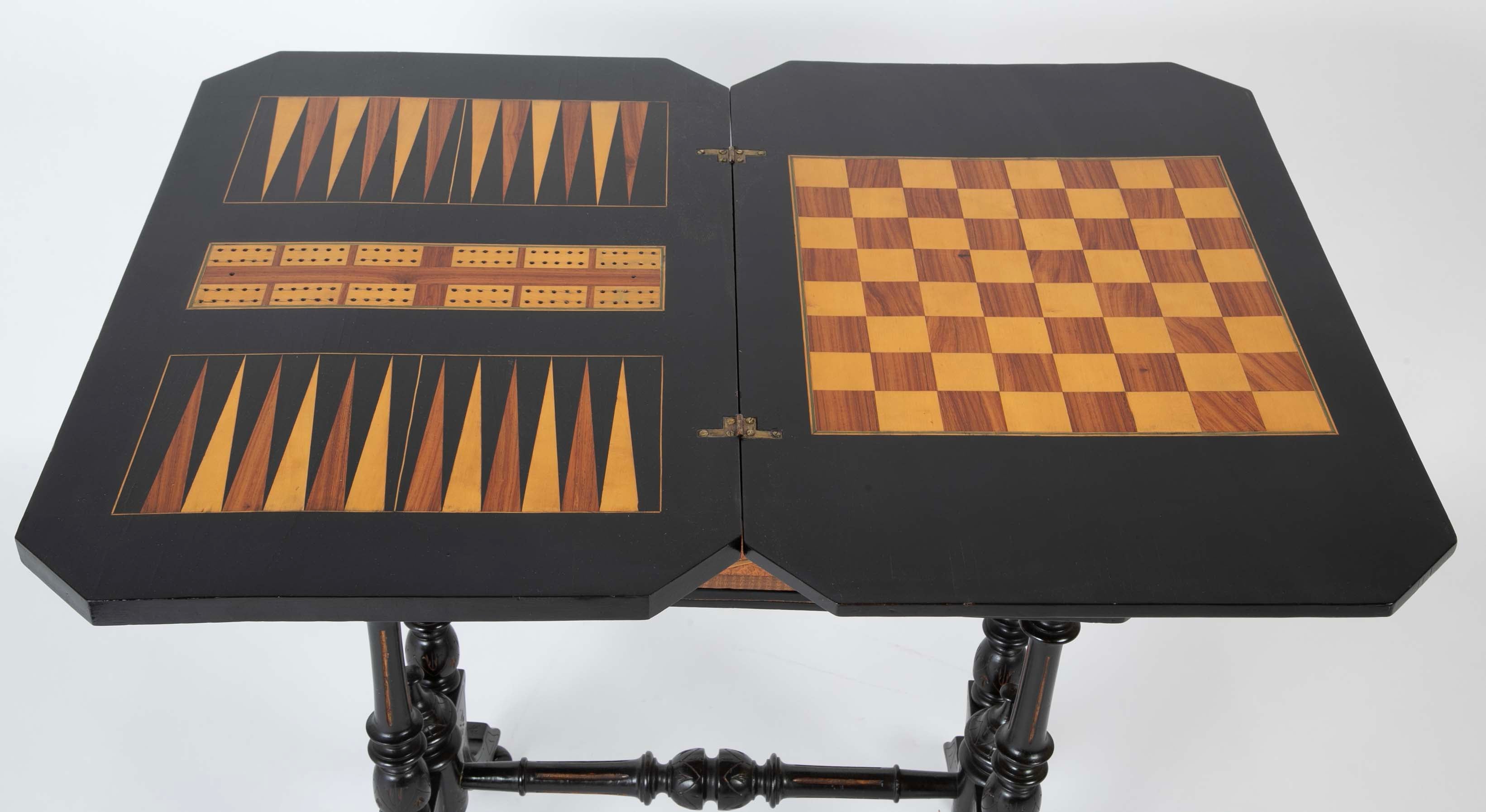Eastlake Ebonized, Crossbanded and Incised Game Table