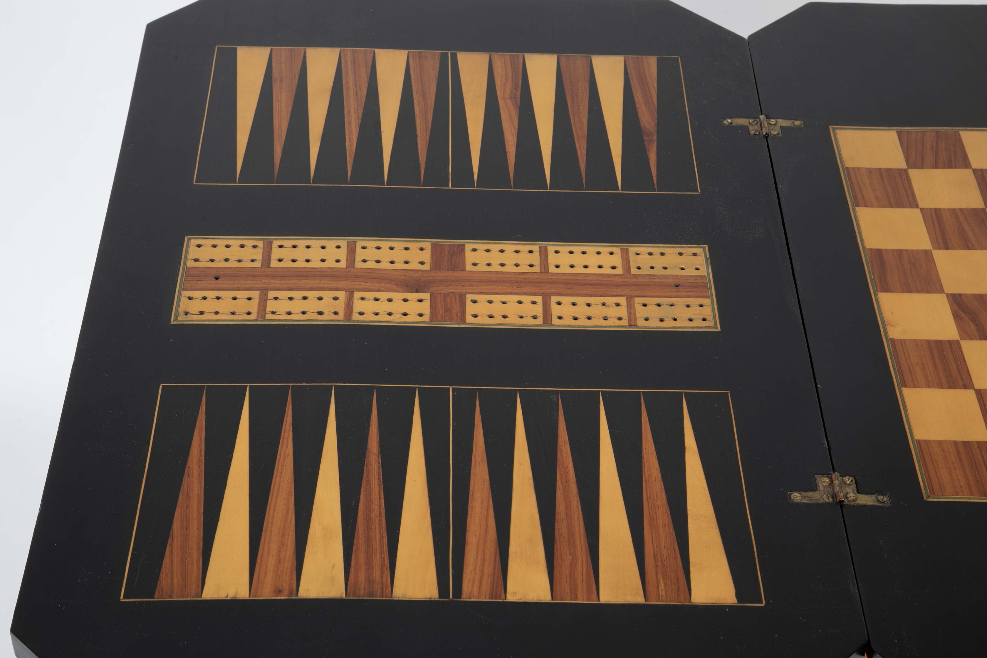 Eastlake Ebonized, Crossbanded and Incised Game Table