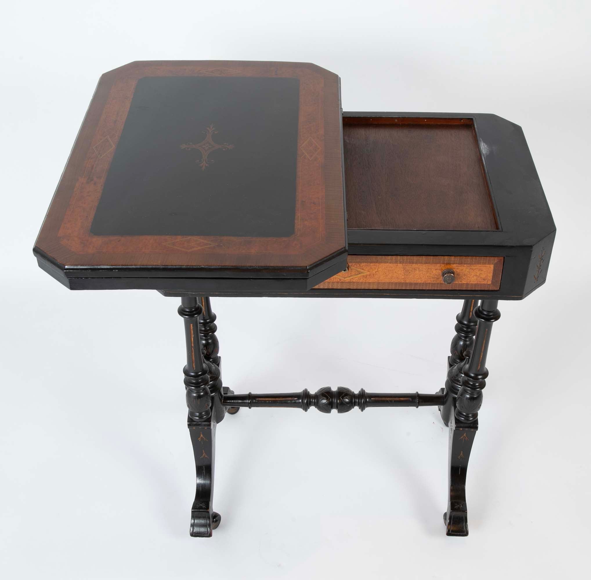 Eastlake Ebonized, Crossbanded and Incised Game Table