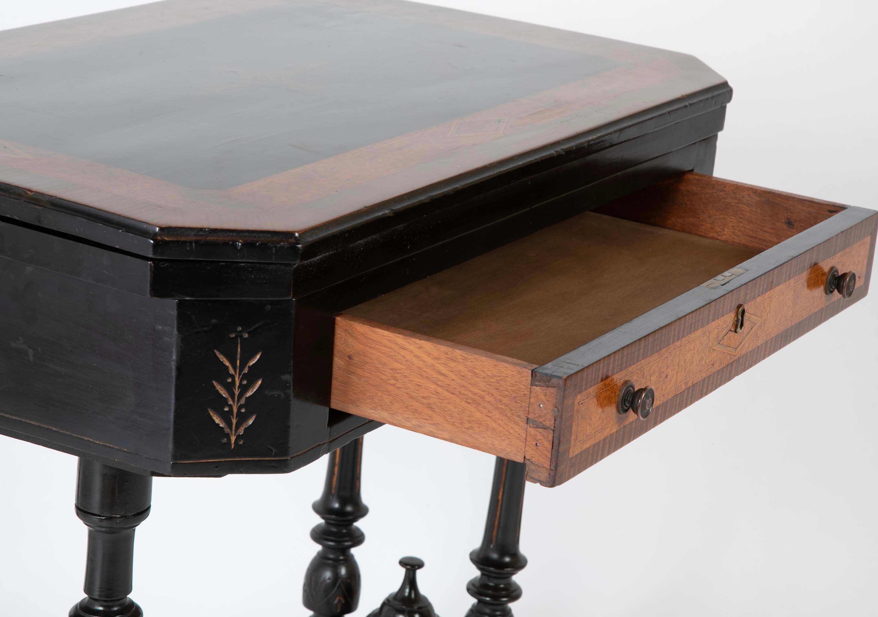 Eastlake Ebonized, Crossbanded and Incised Game Table