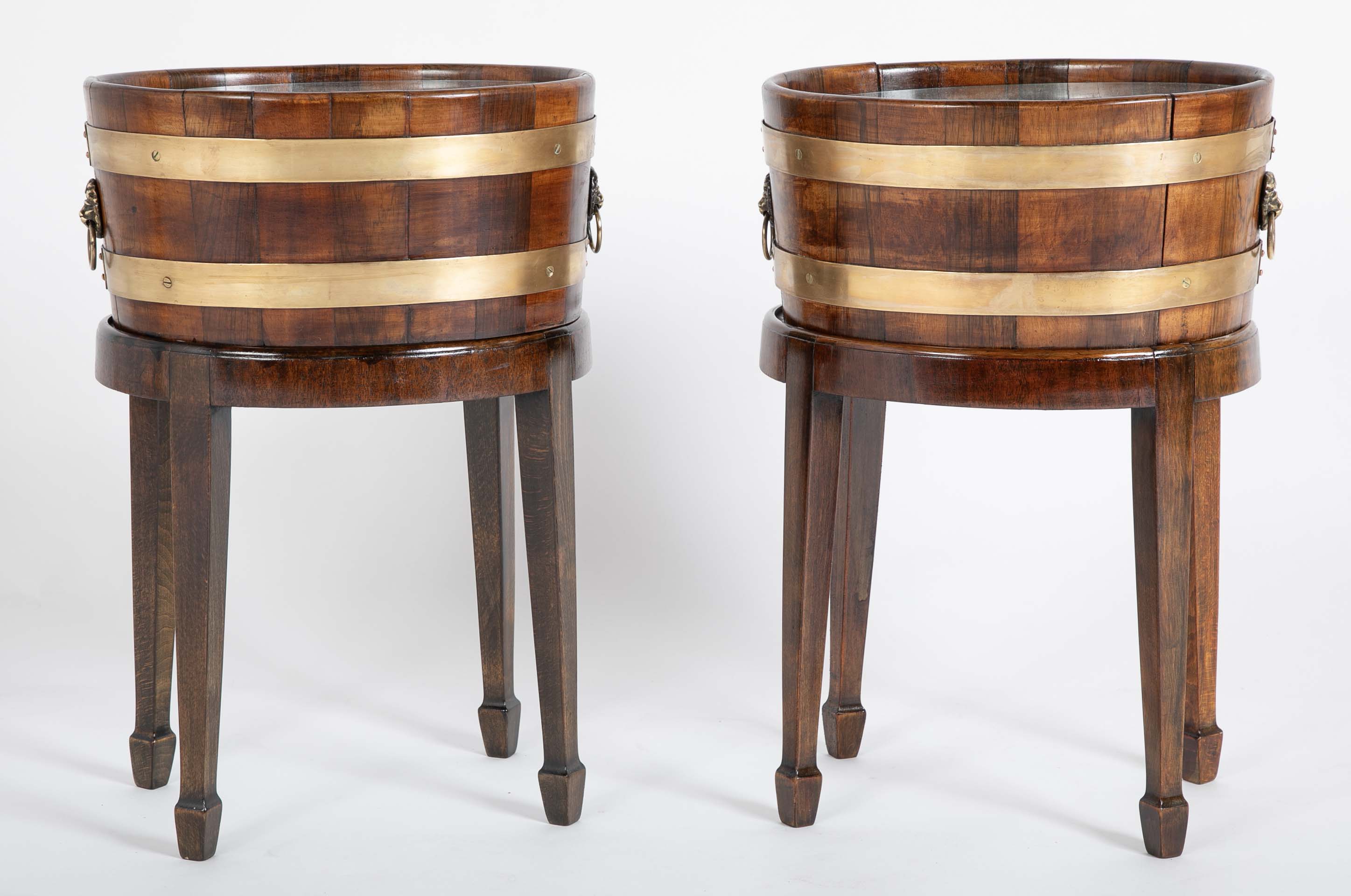 Pair of Early 19th Century Brass Bound Cellaretes with Matching Stands