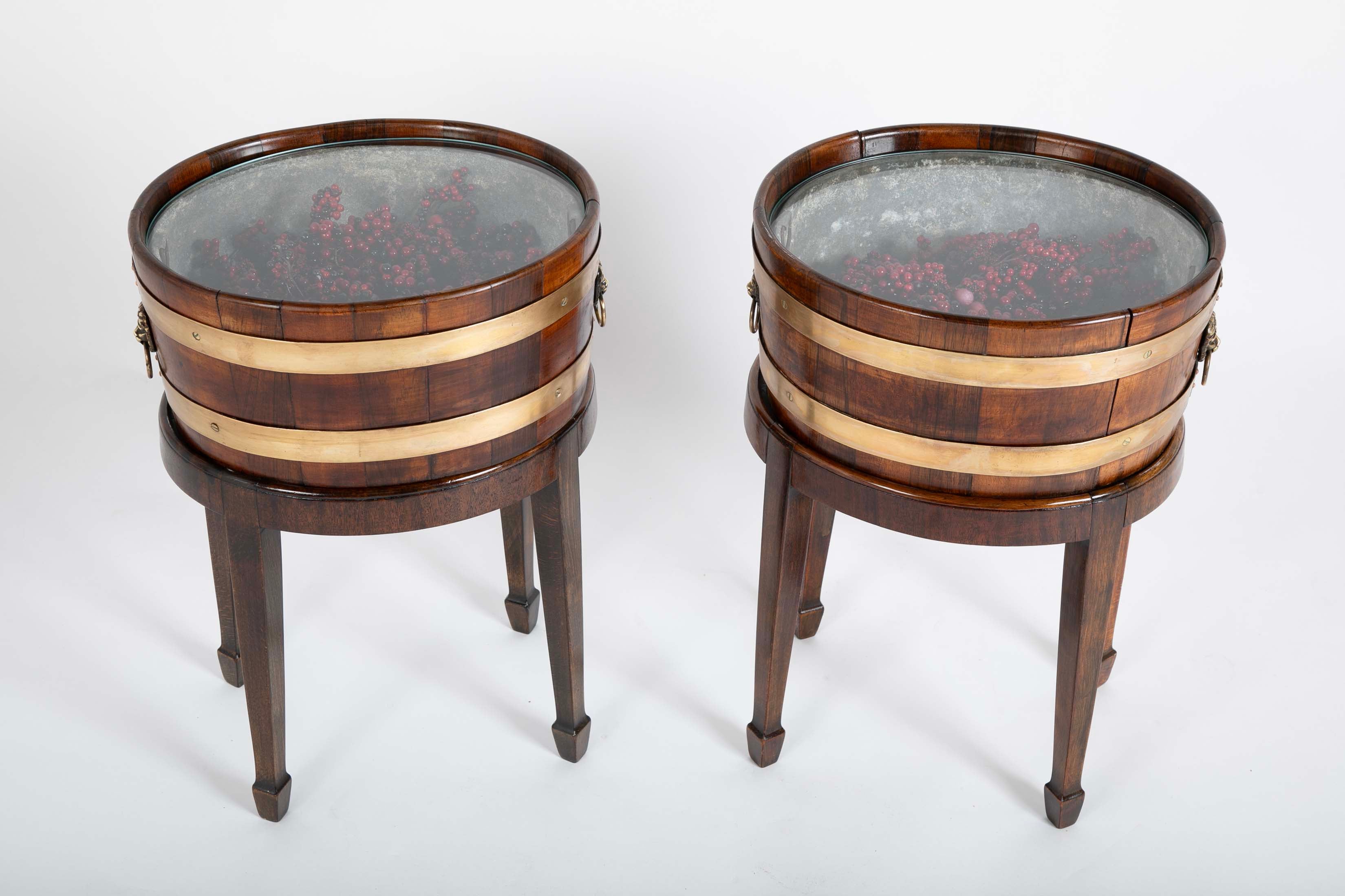 Pair of Early 19th Century Brass Bound Cellaretes with Matching Stands