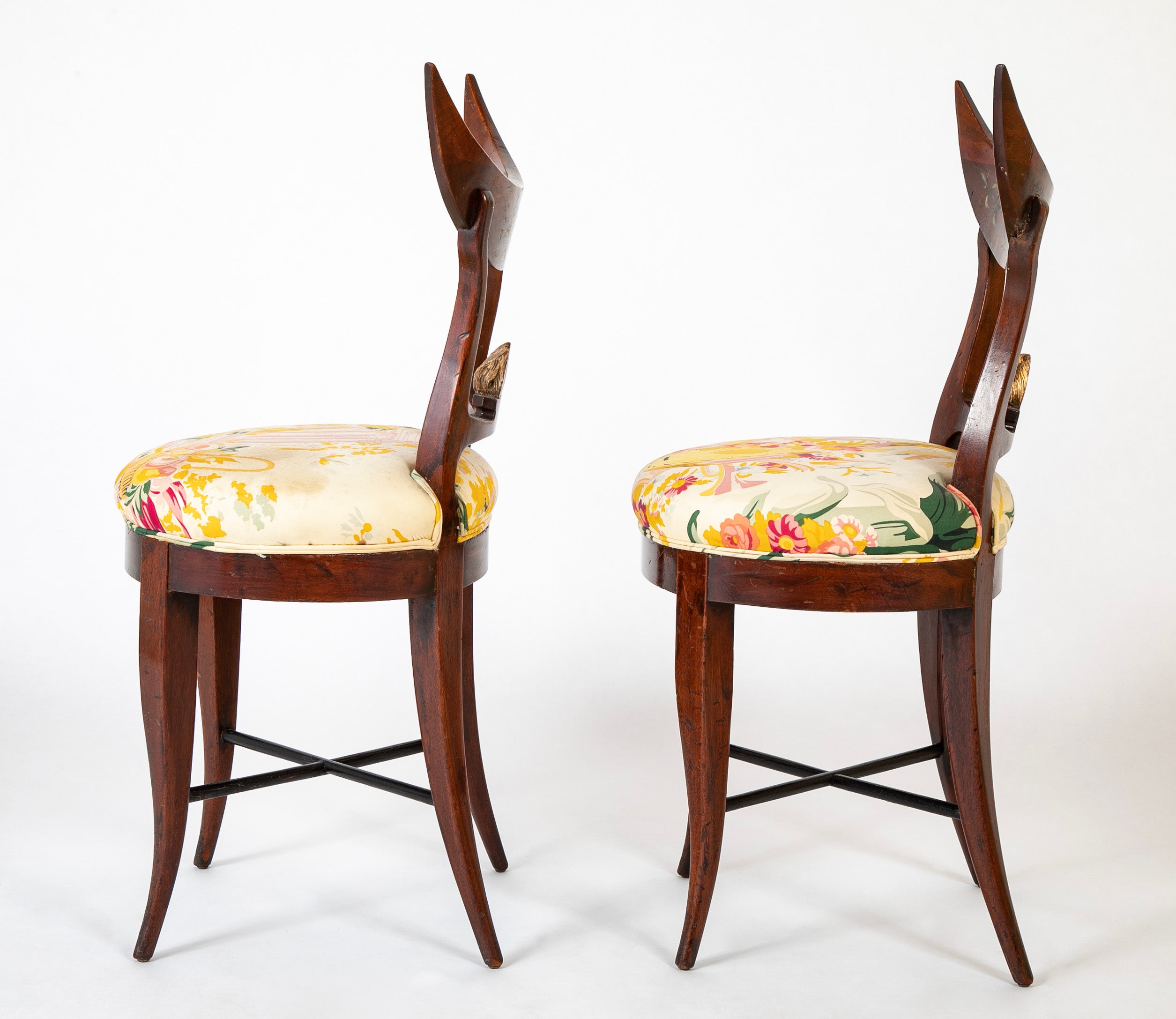 A Pair of Directoire Classical Crescent Splat Round Side Chairs