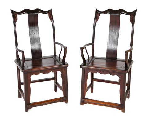 A Pair of Chinese "Hat" Arm Hardwood Chairs