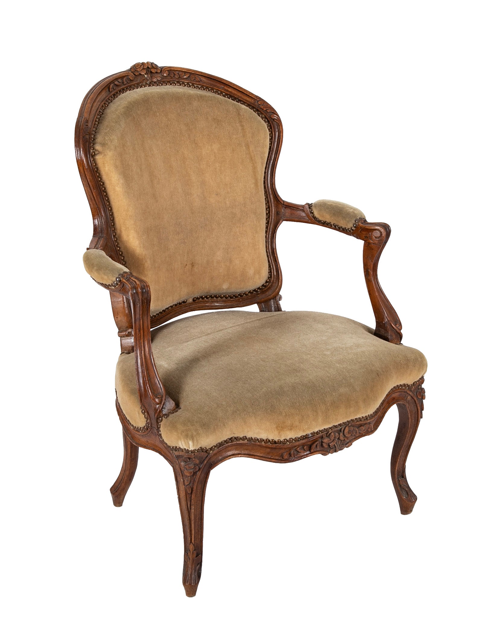 Pair of Late 18th Century Louis XV Carved Walnut Fauteuils