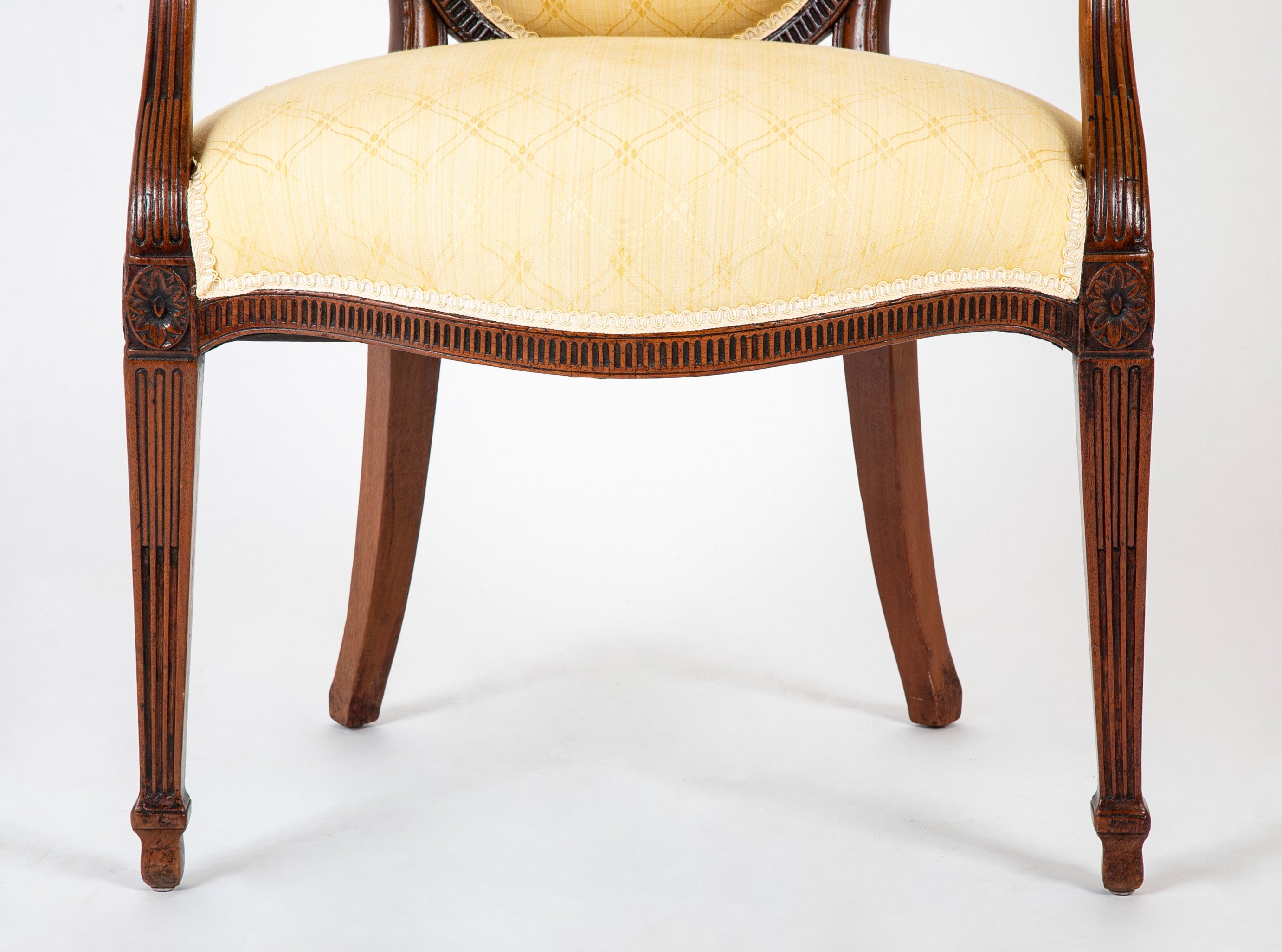 Pair of George III Mahogany Oval Back Open Arm Chairs Attributed to John Linell
