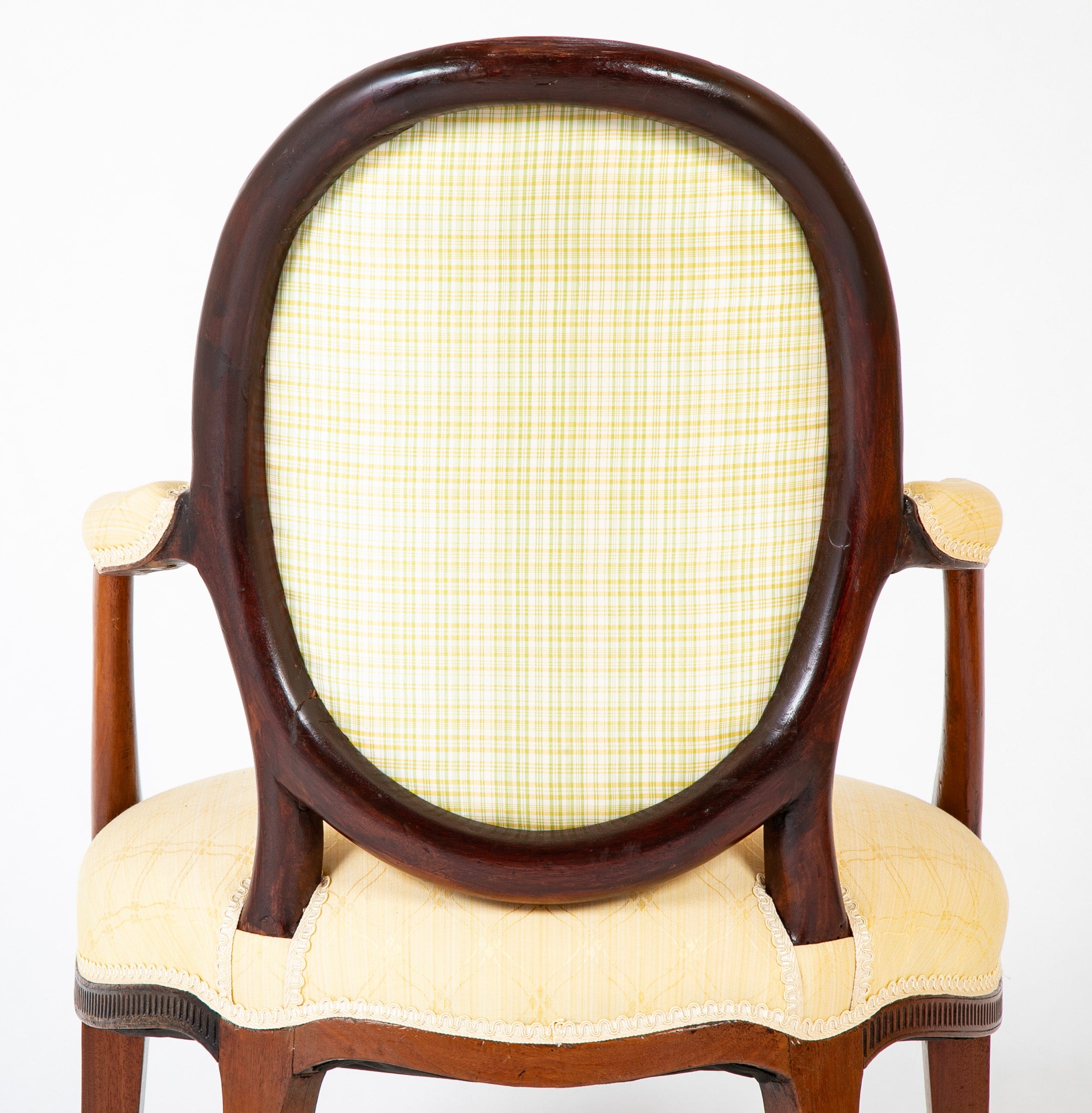 Pair of George III Mahogany Oval Back Open Arm Chairs Attributed to John Linell