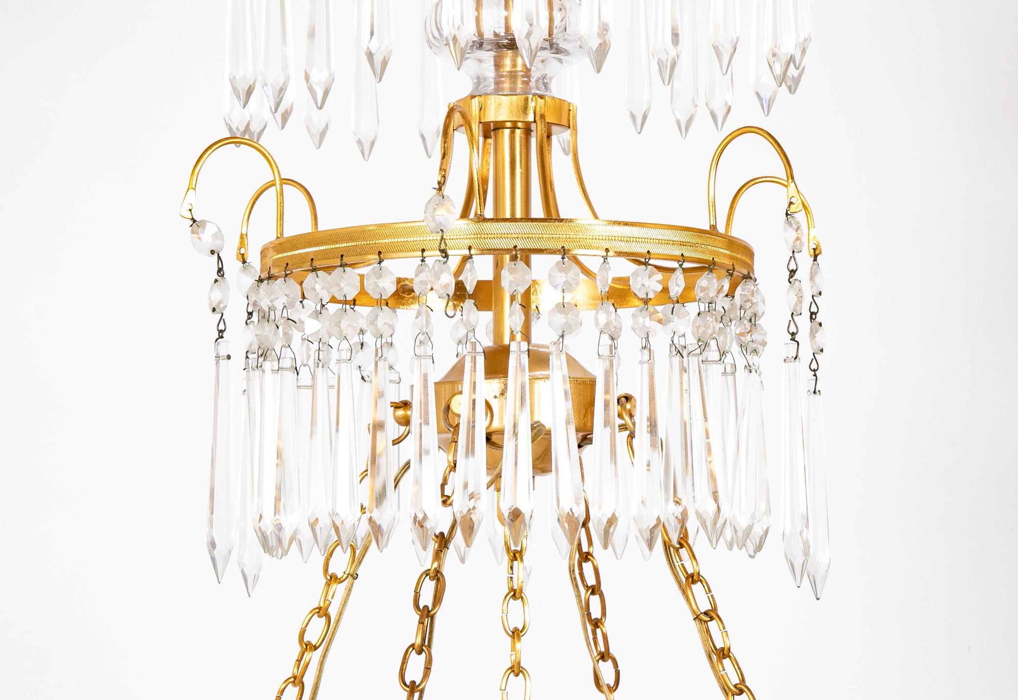 Swedish Neoclassic Gilt Bronze & Crystal 8 Arm Chandelier