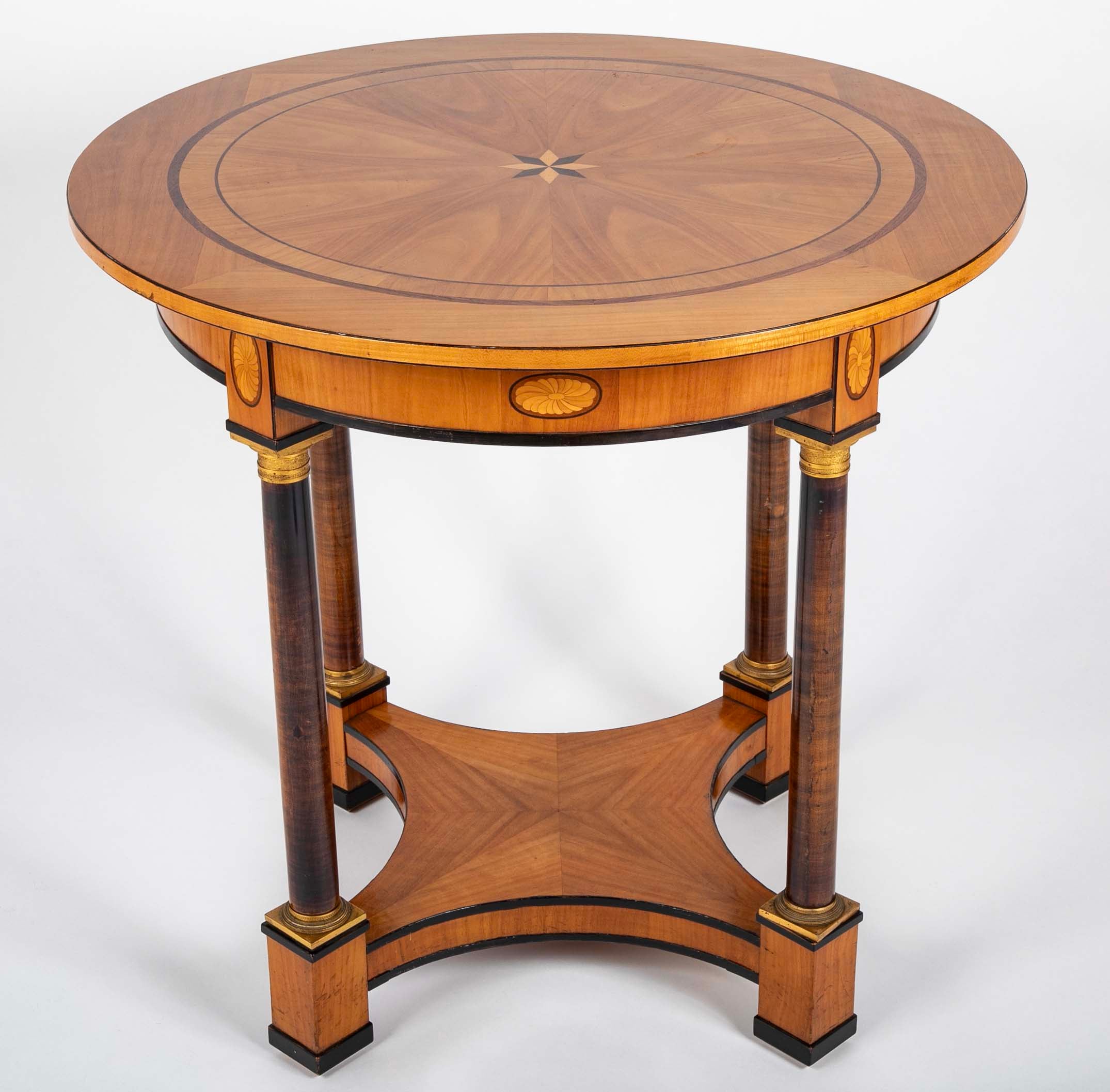Charles X Satinwood Round Four Column Center Table