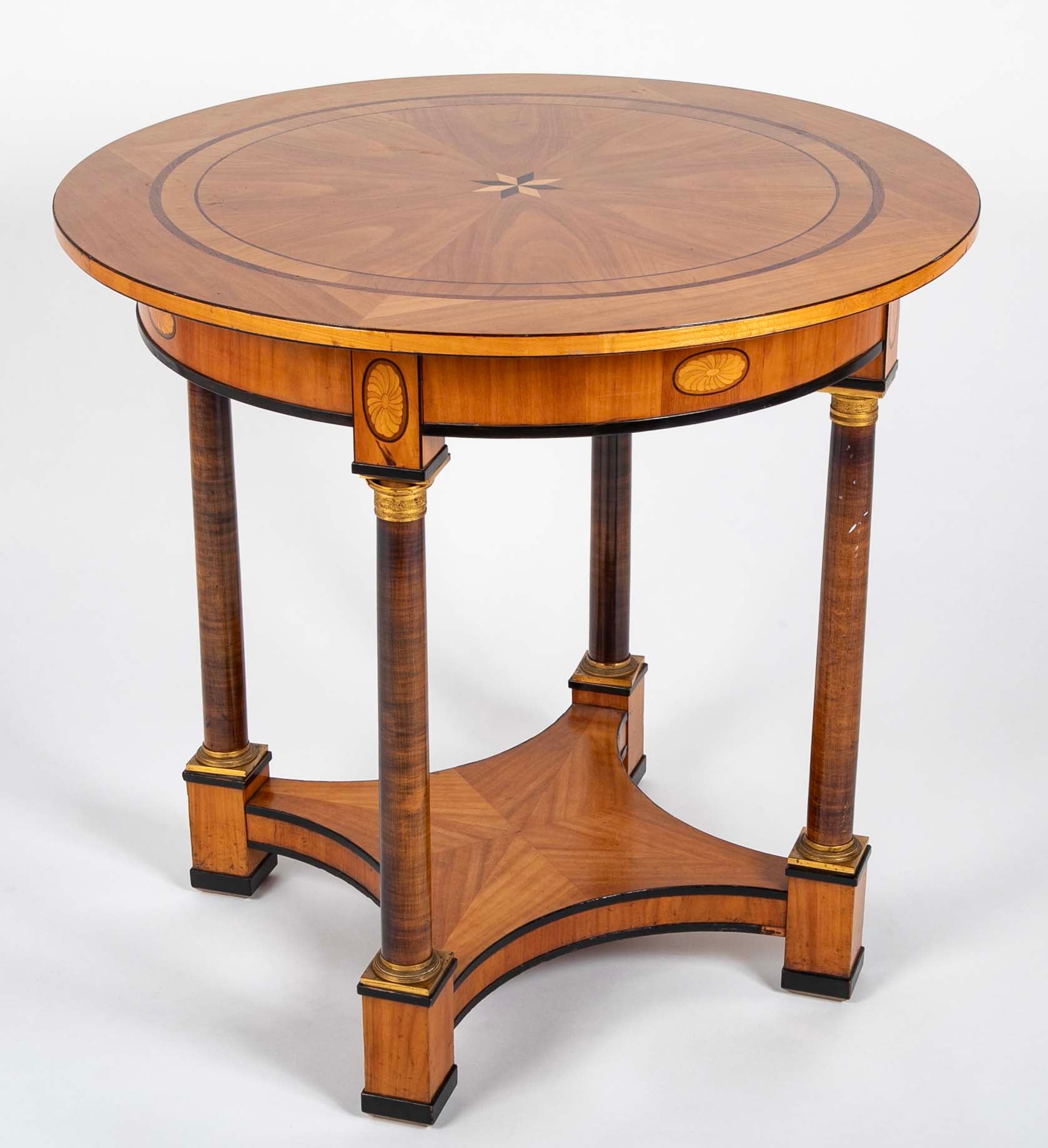 Charles X Satinwood Round Four Column Center Table